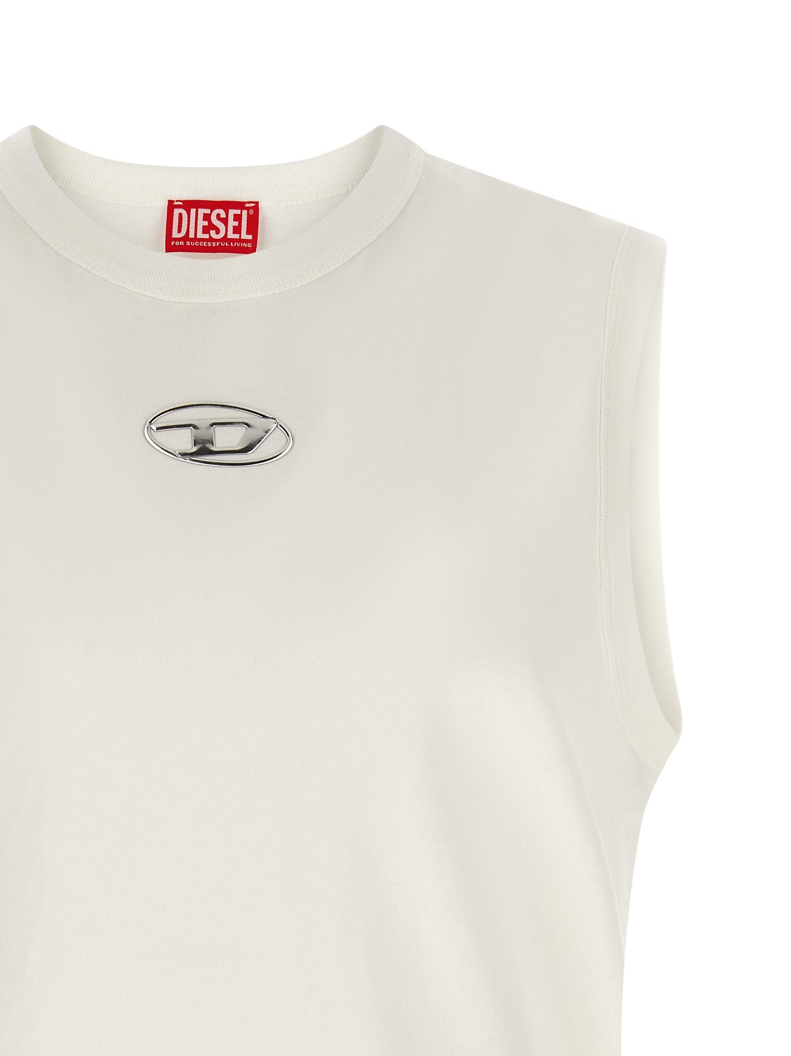White Cotton Sleeveles T-Shirt