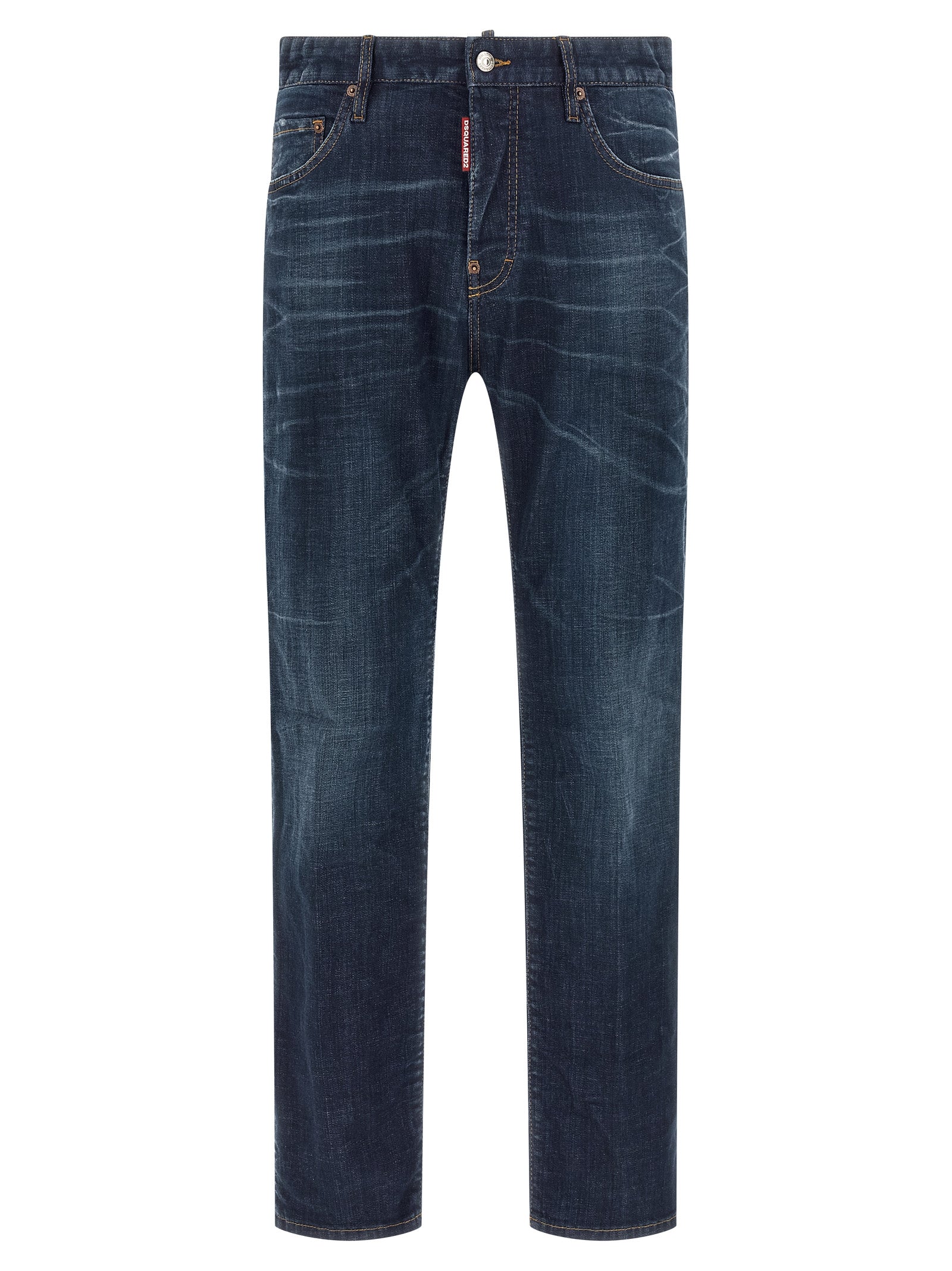 Blue Cotton Straight-Leg Jeans