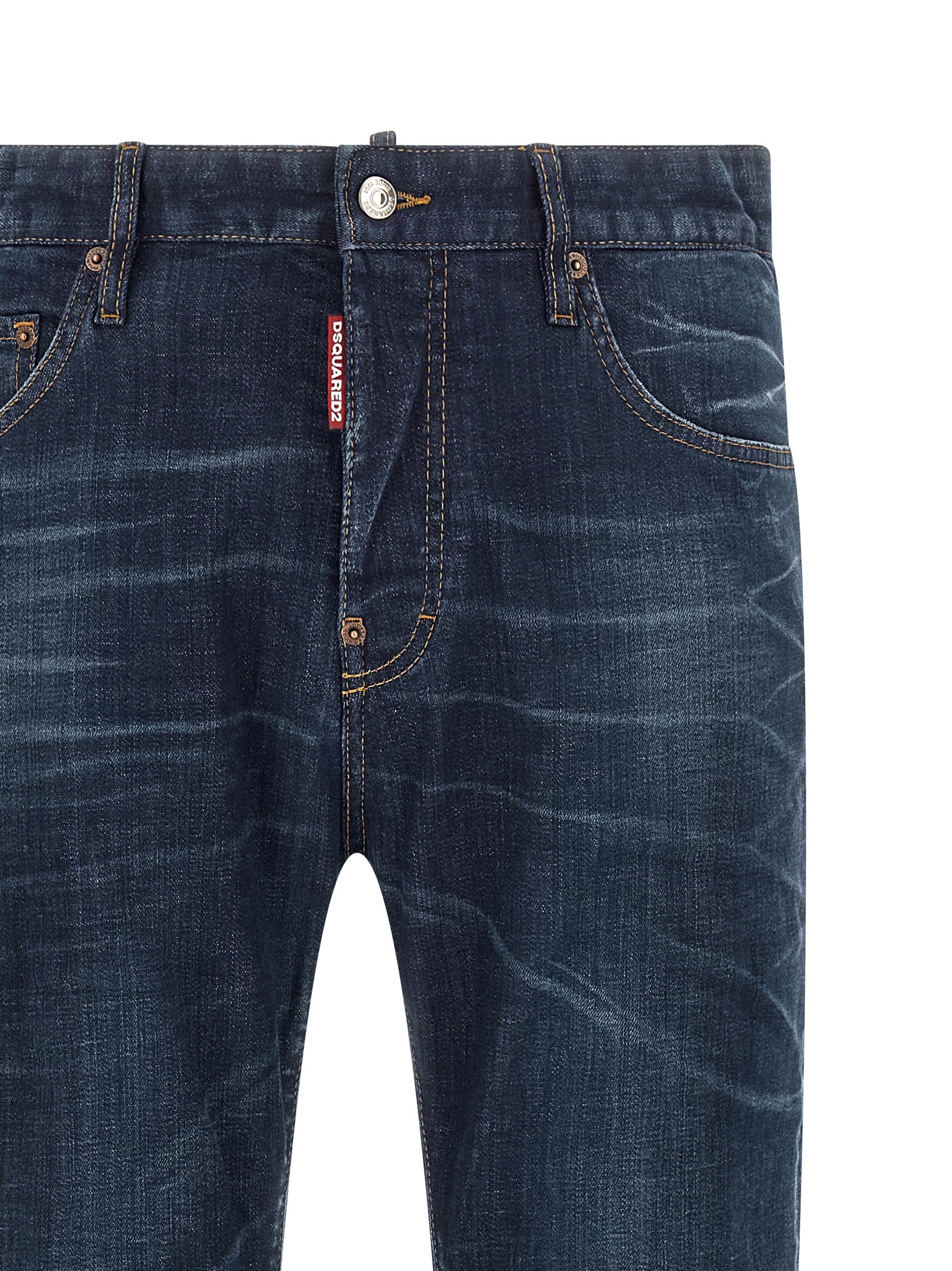 Blue Cotton Straight-Leg Jeans