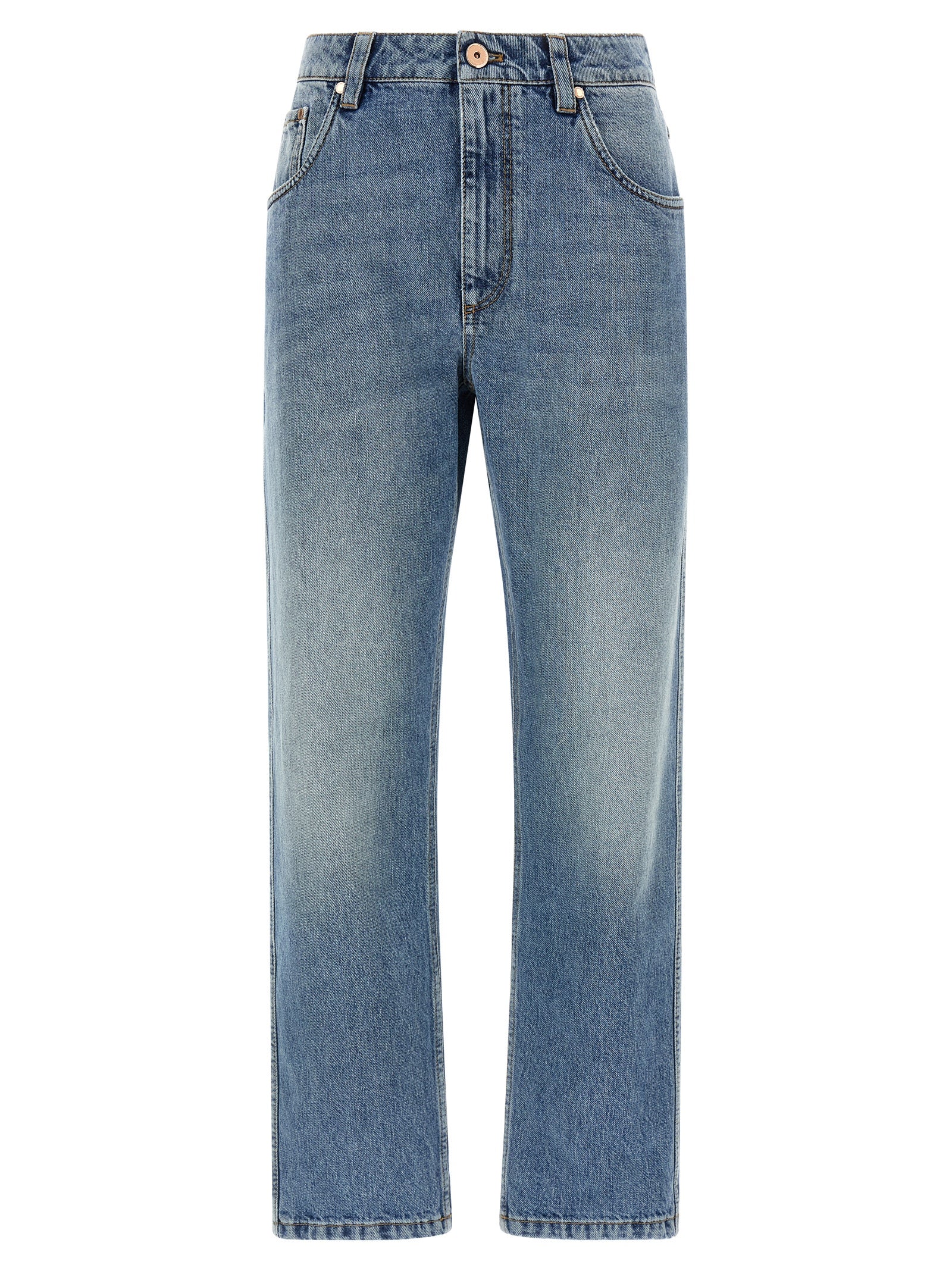 Blue Cotton Straight-Leg Jeans