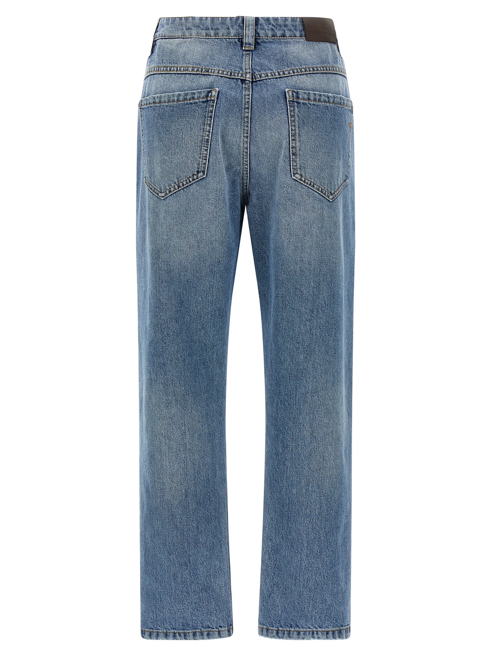 Blue Cotton Straight-Leg Jeans
