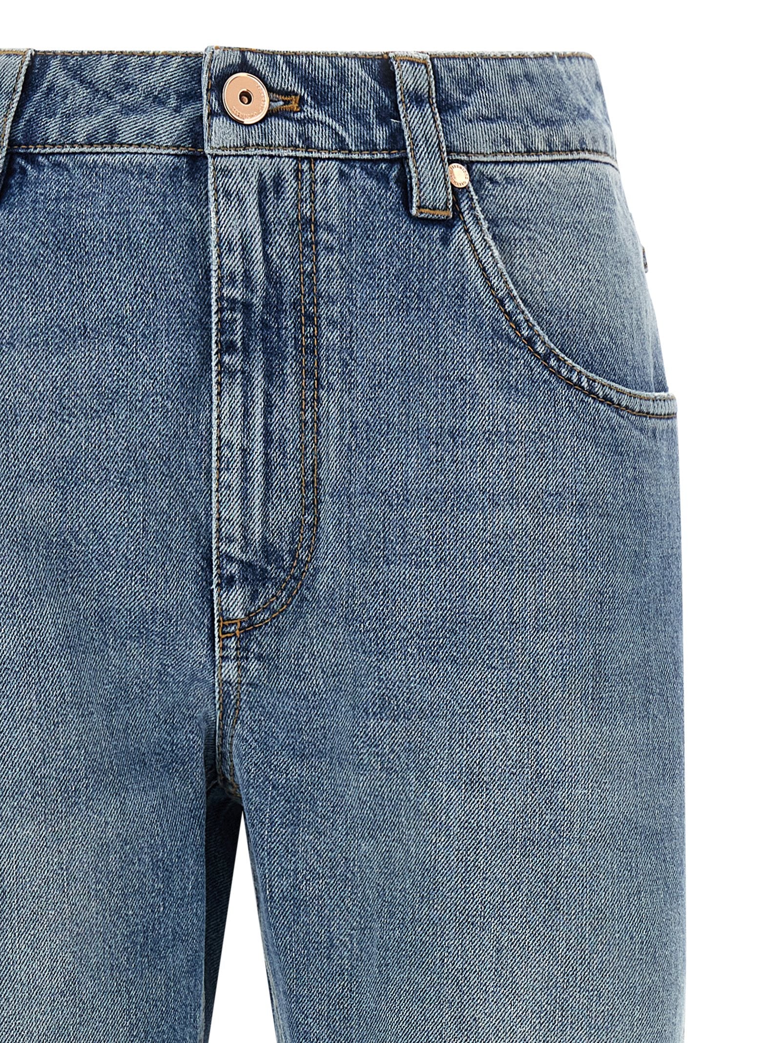 Blue Cotton Straight-Leg Jeans