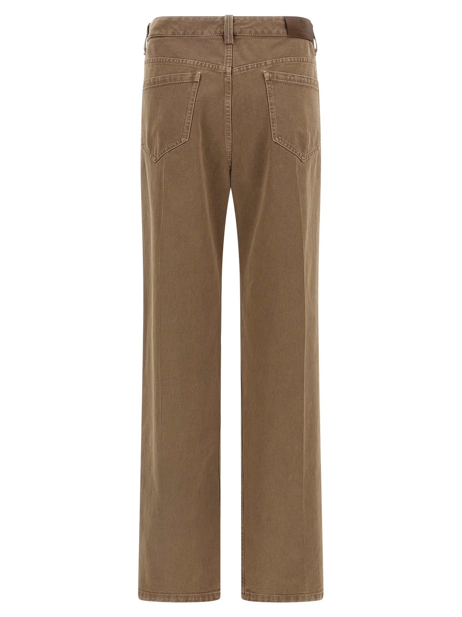 Beige Cotton Straight-Leg Jeans