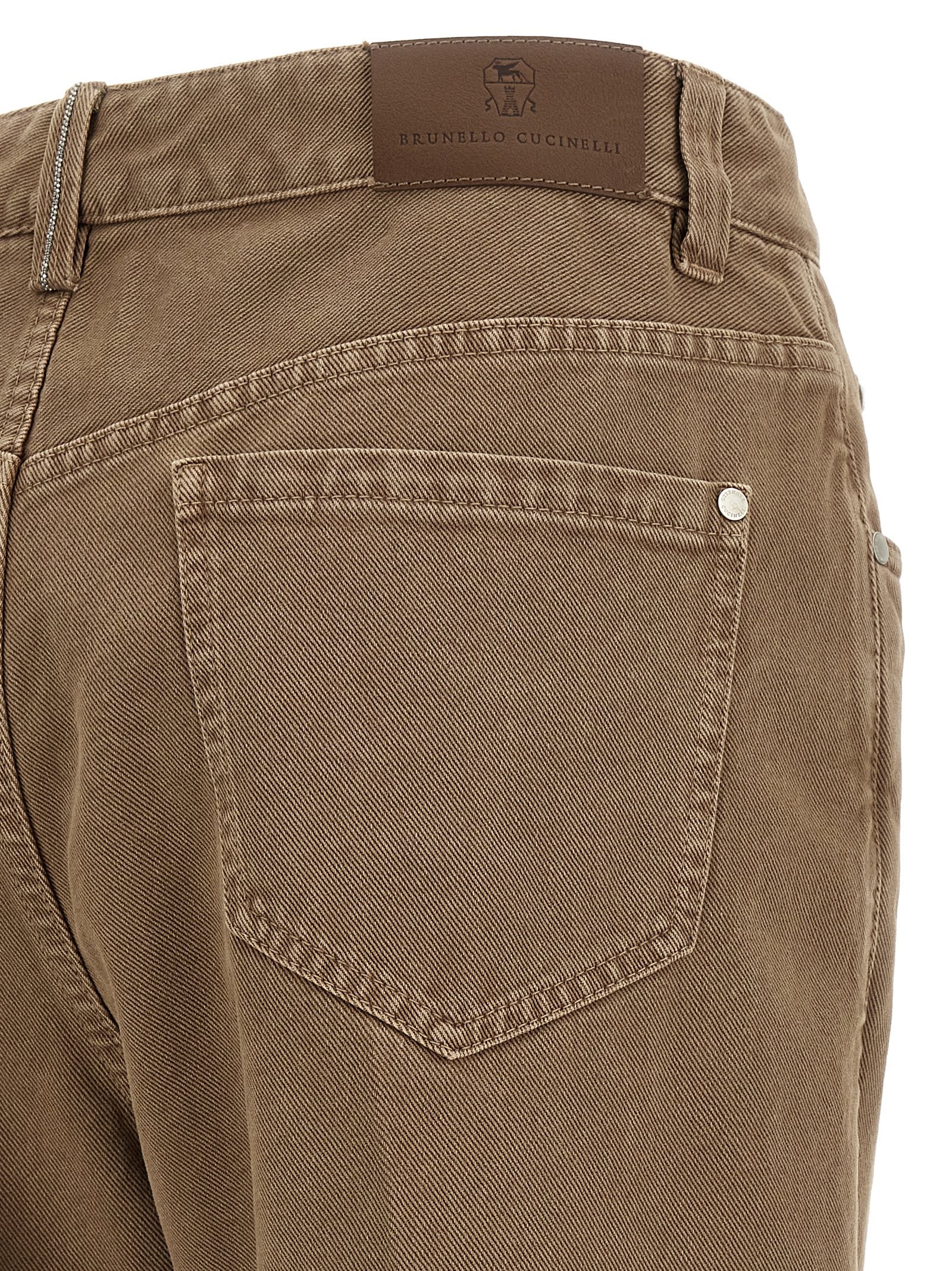 Beige Cotton Straight-Leg Jeans