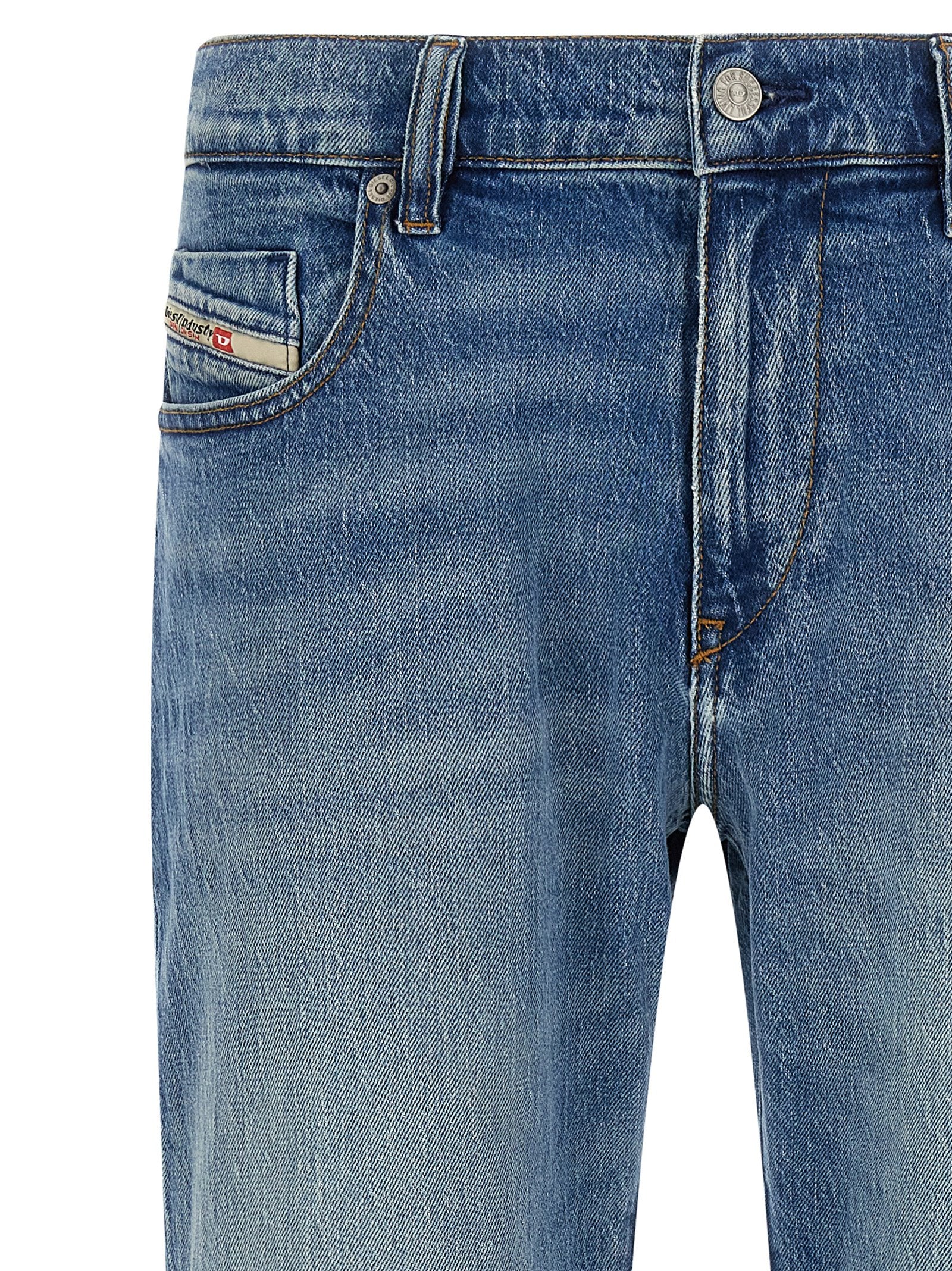 Blue Cotton Straight-Leg Jeans