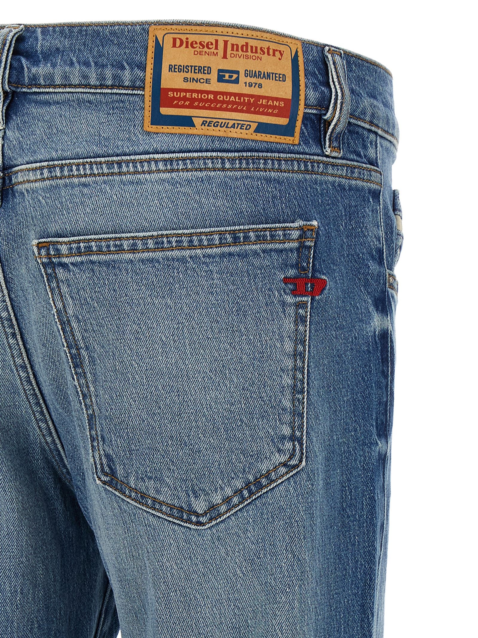 Blue Cotton Straight-Leg Jeans