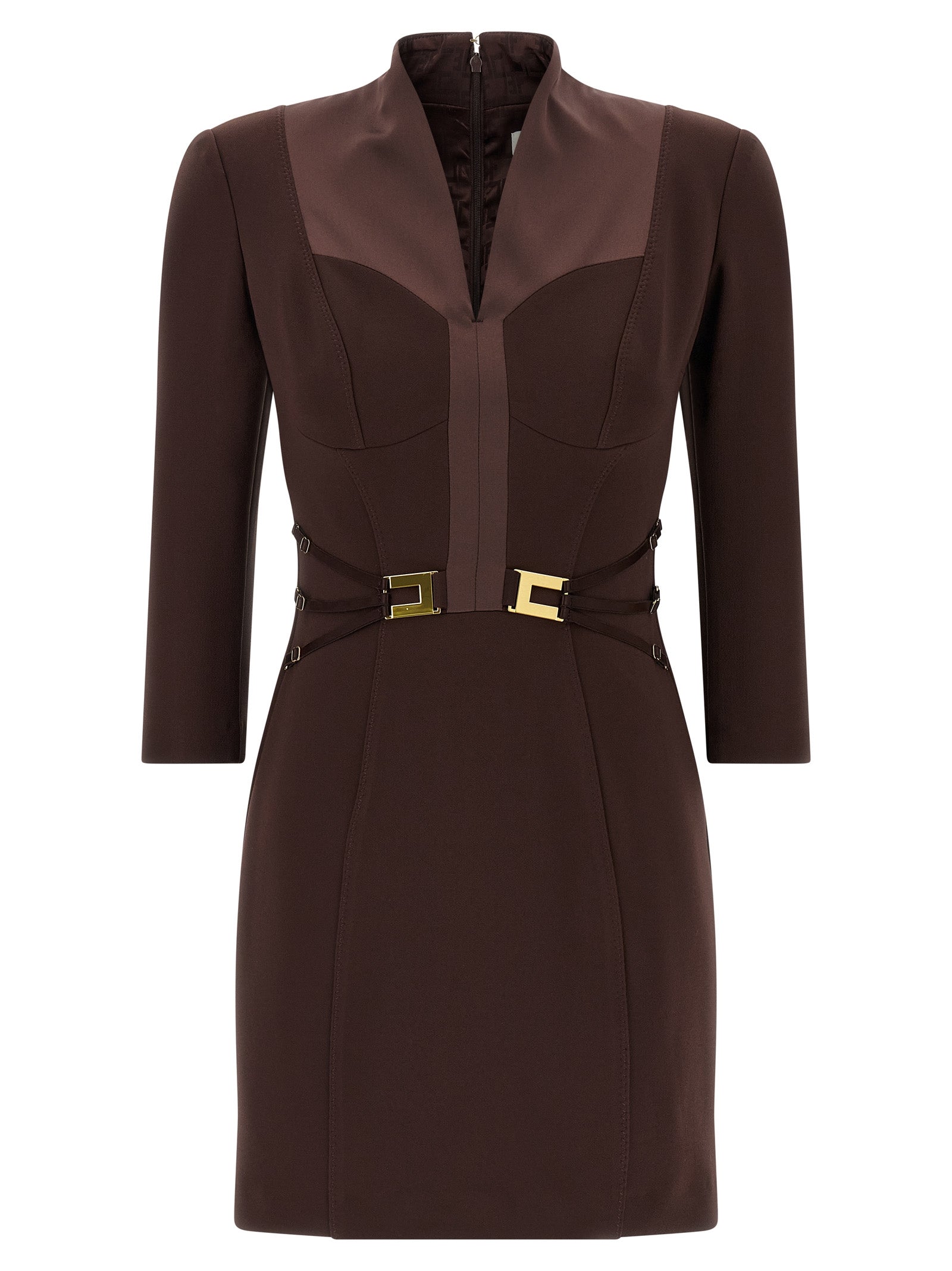 Brown Polyester Short Dress
