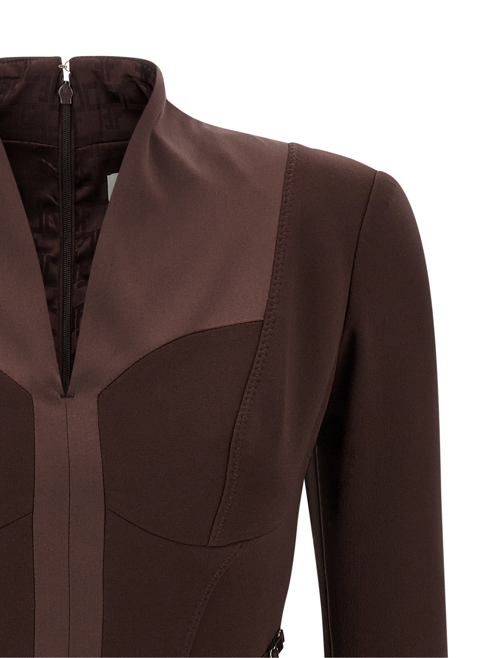 Brown Polyester Short Dress