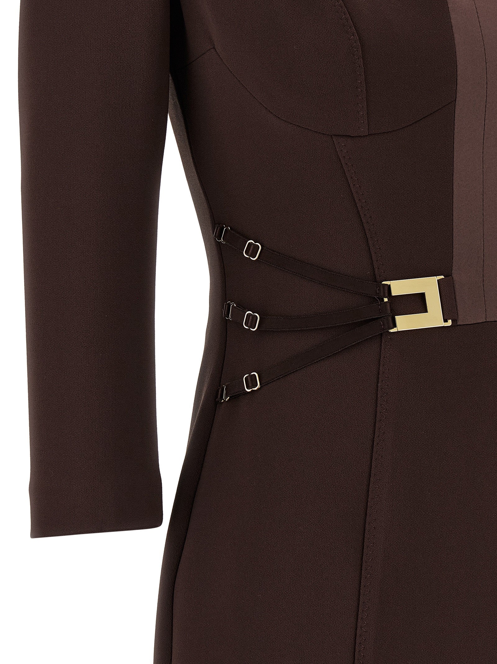 Brown Polyester Short Dress