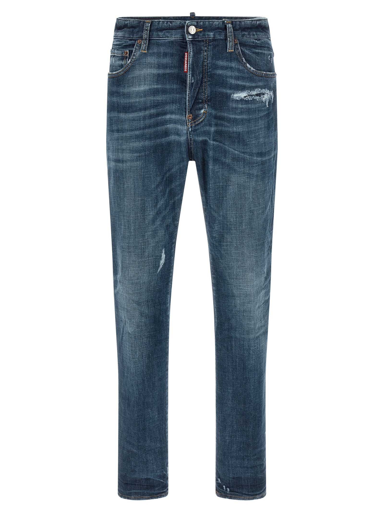 Blue Cotton Straight-Leg Jeans