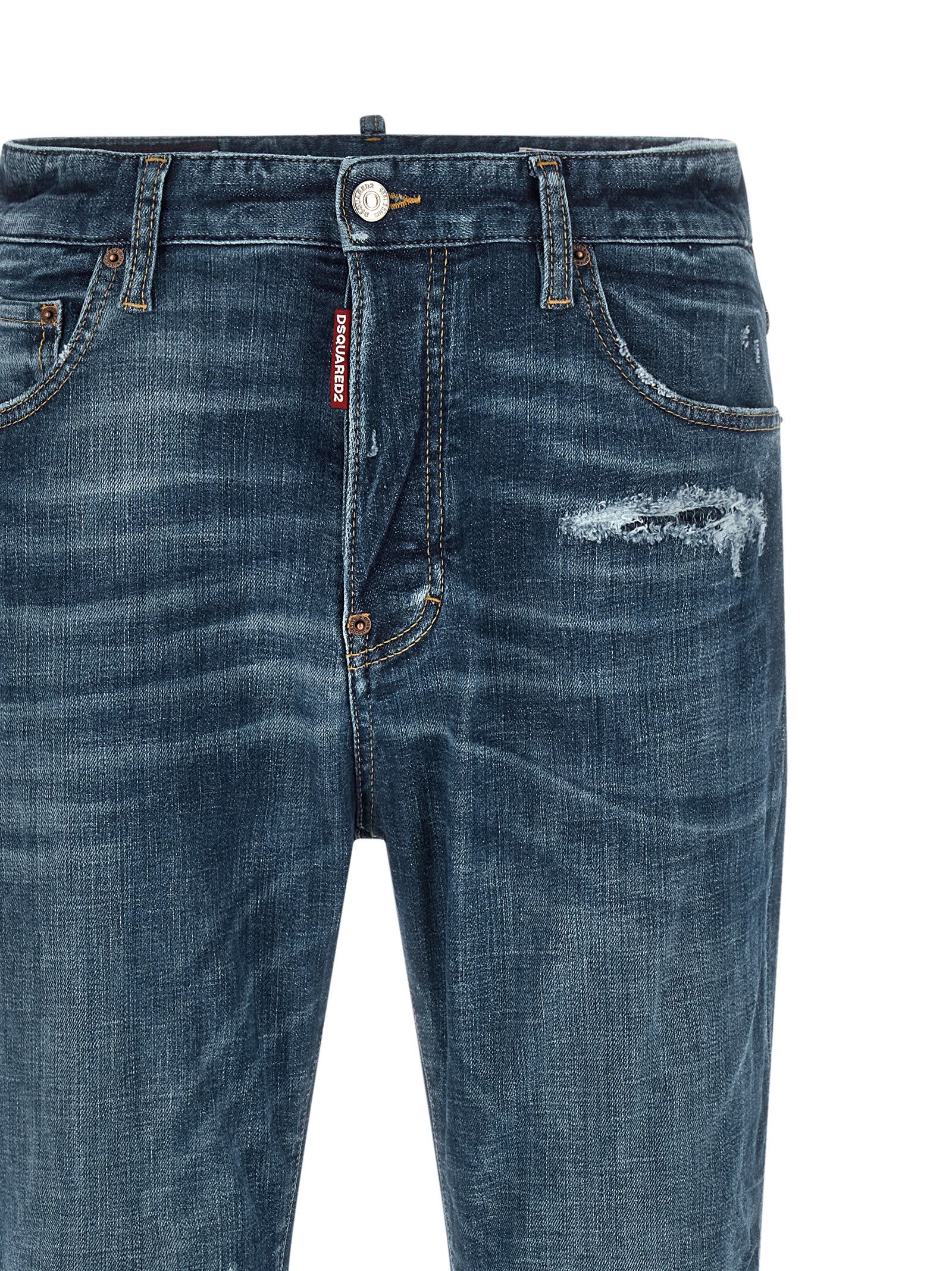 Blue Cotton Straight-Leg Jeans