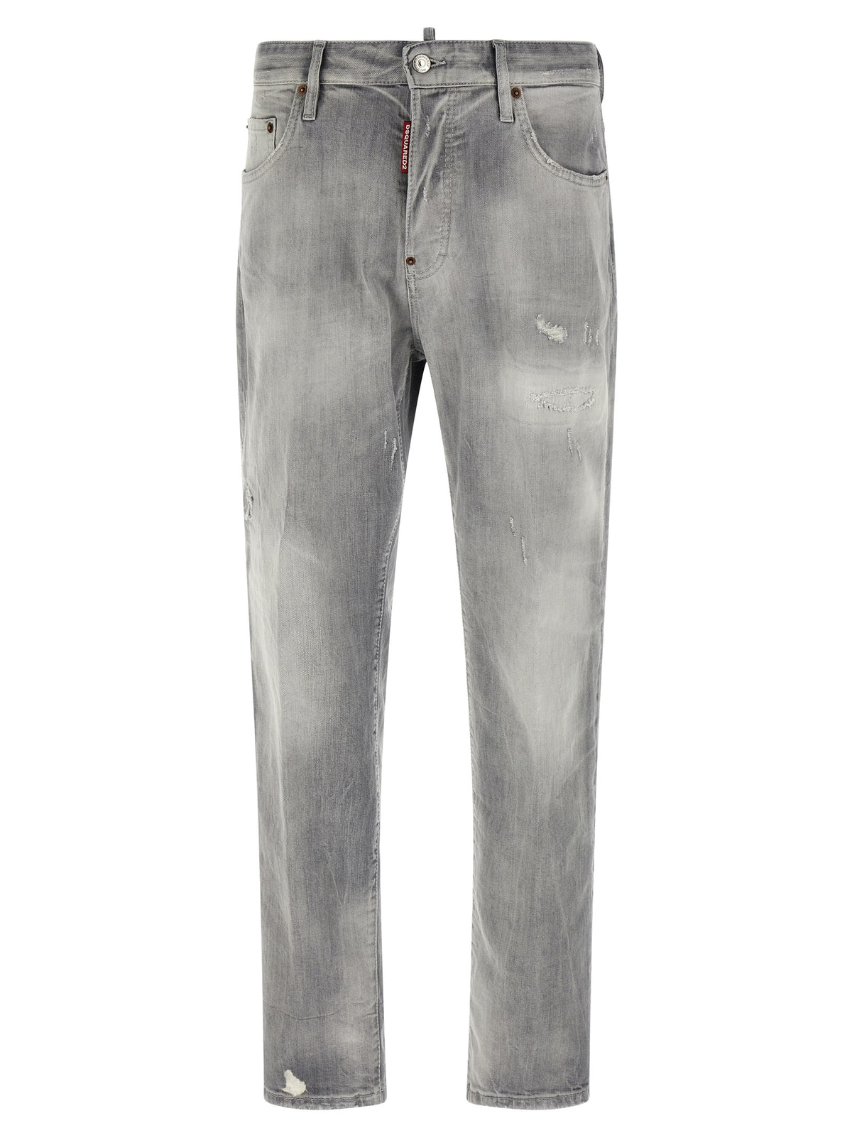Gray Cotton Straight-Leg Jeans