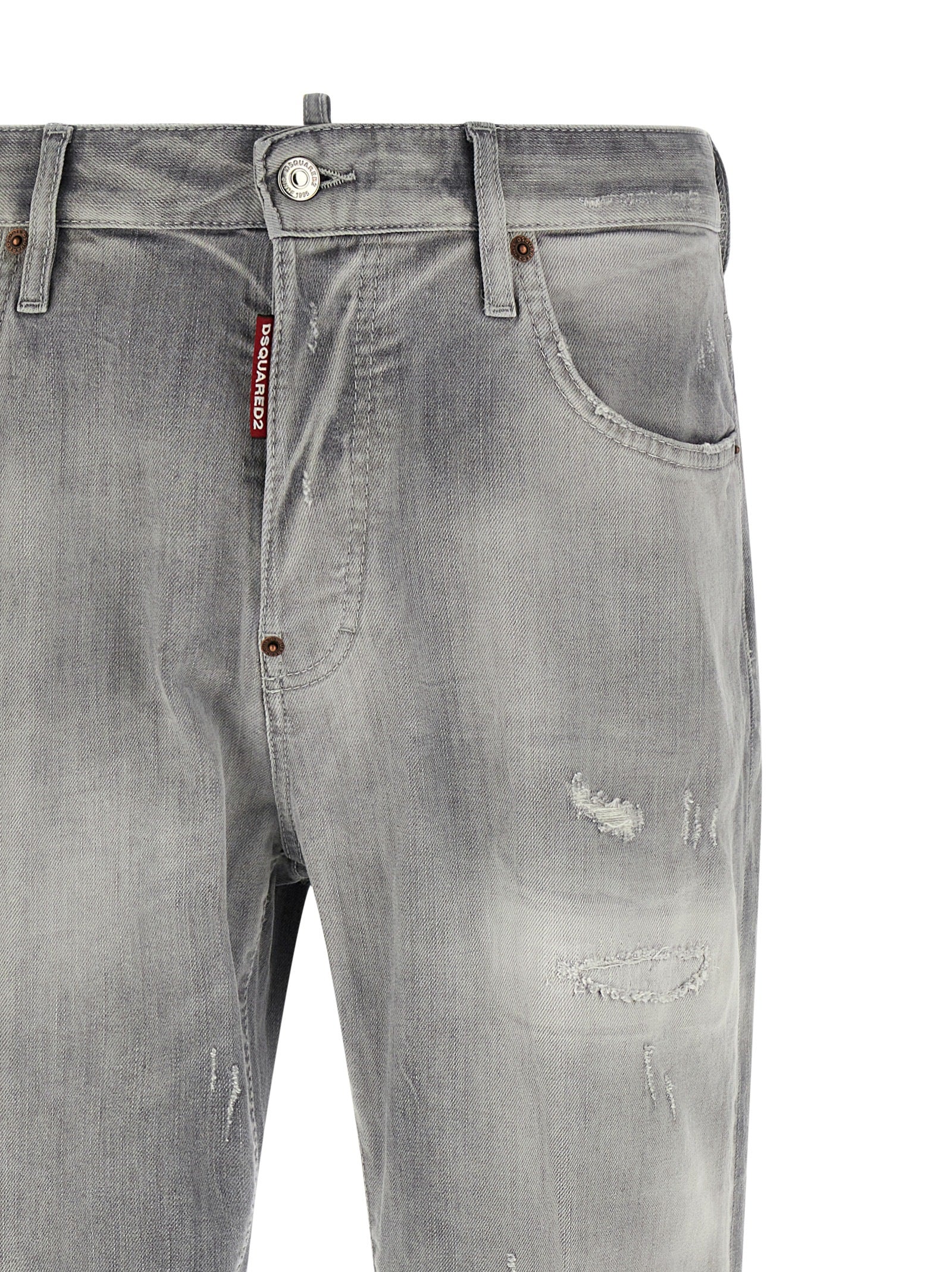Gray Cotton Straight-Leg Jeans