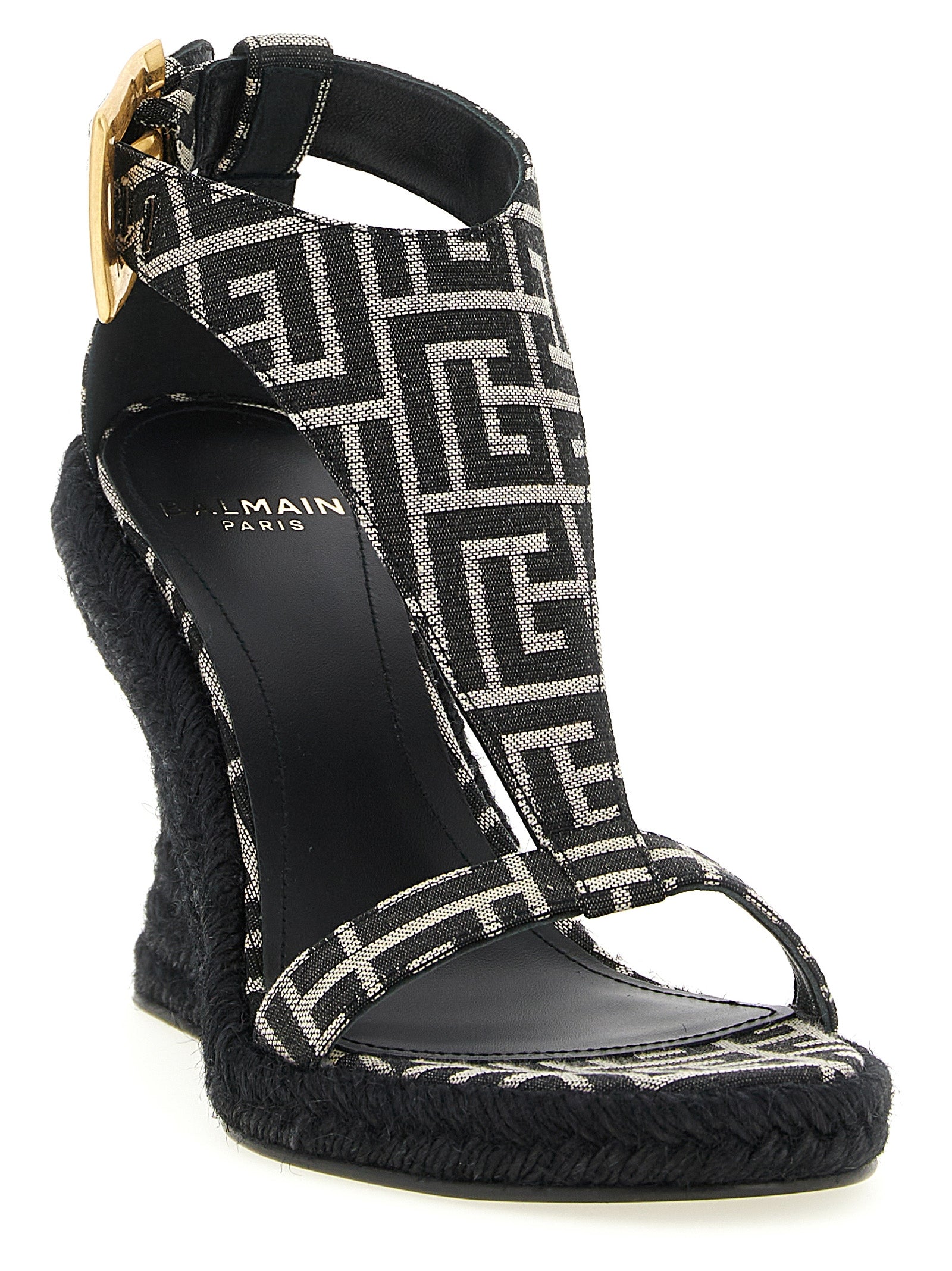 Black Polyester Wedge Sandals