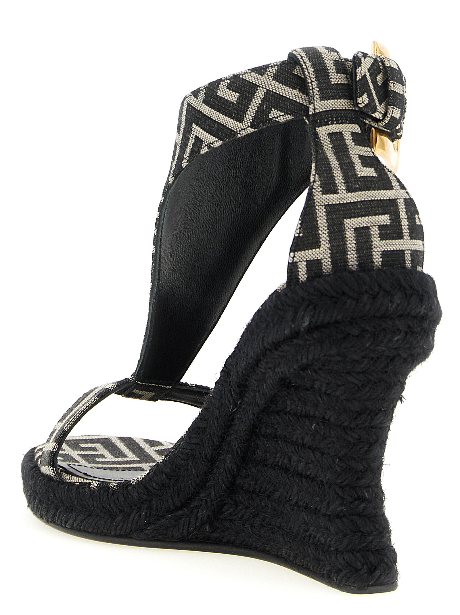 Black Polyester Wedge Sandals