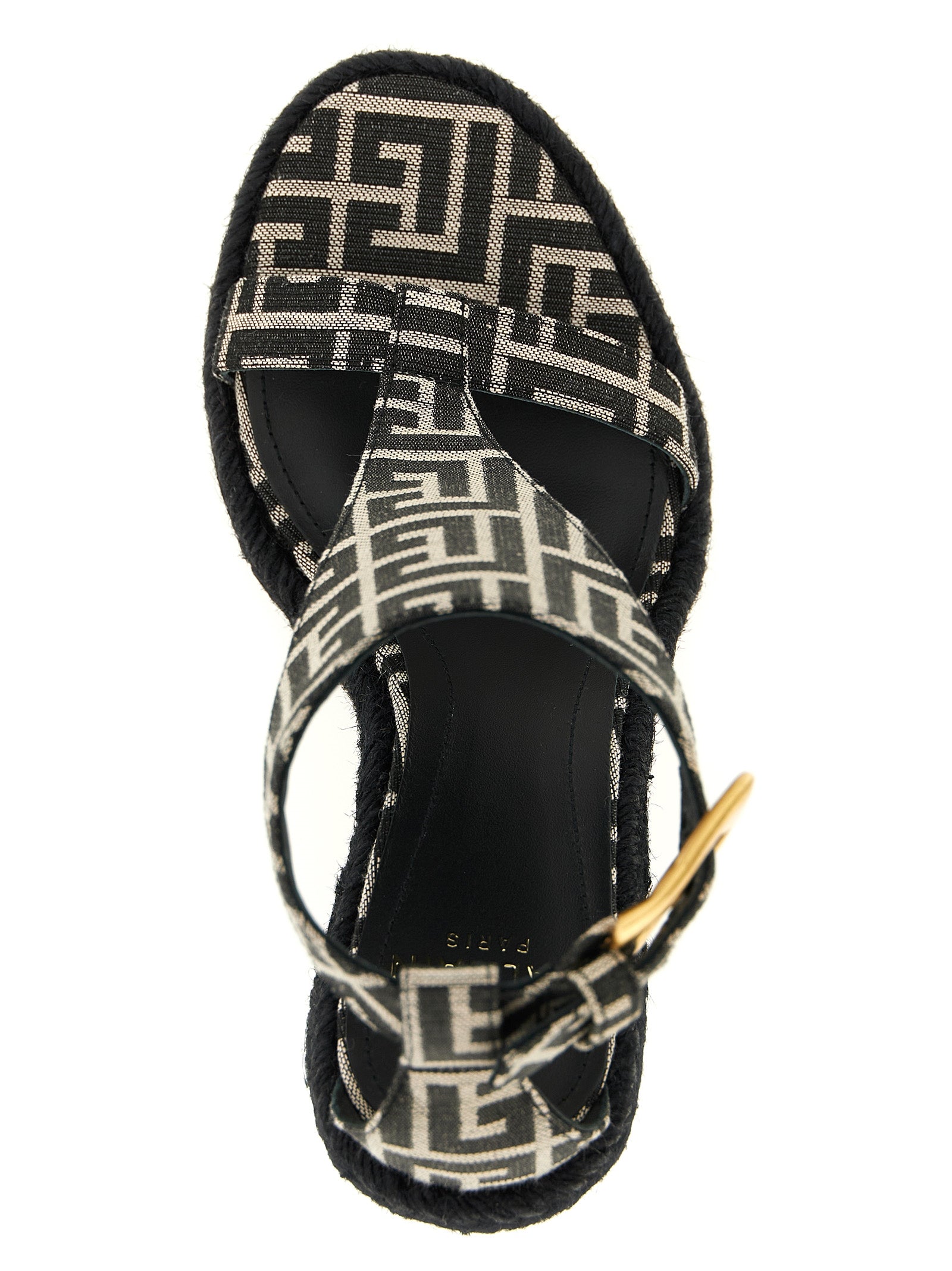 Black Polyester Wedge Sandals