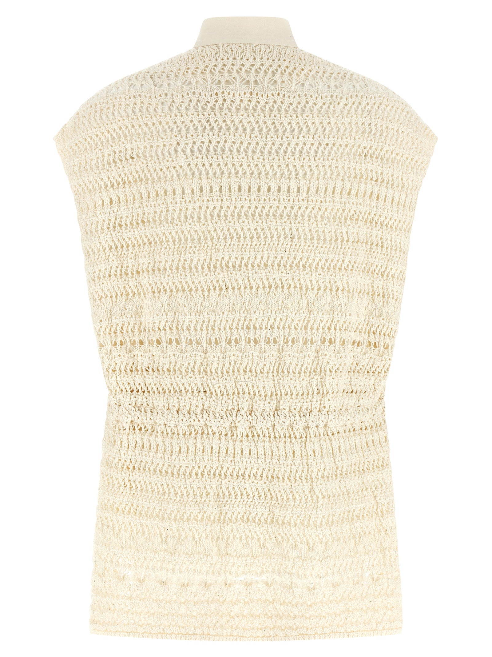Beige Cotton Sleeveless Jacket