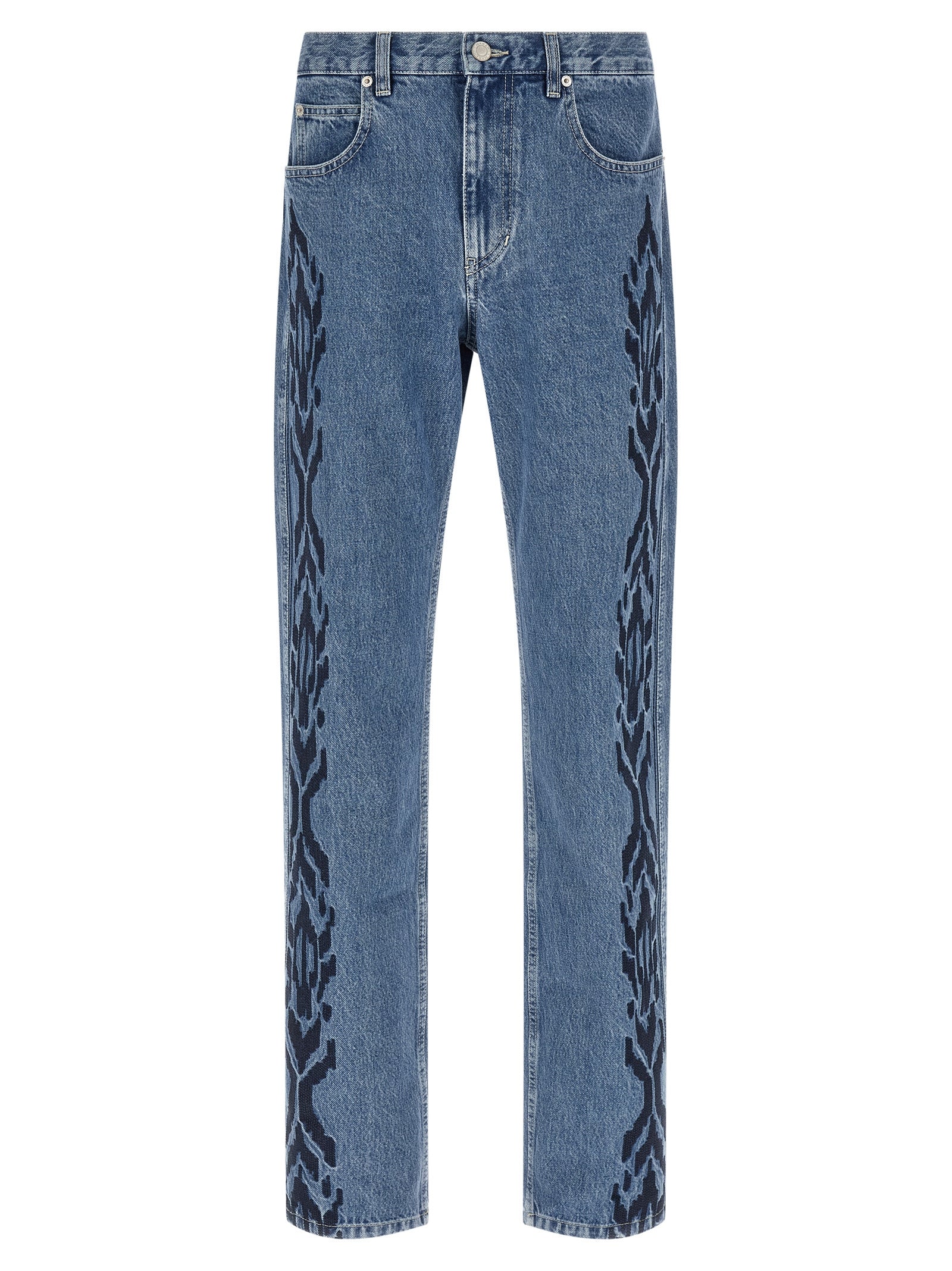Blue Cotton Straight-Leg Jeans