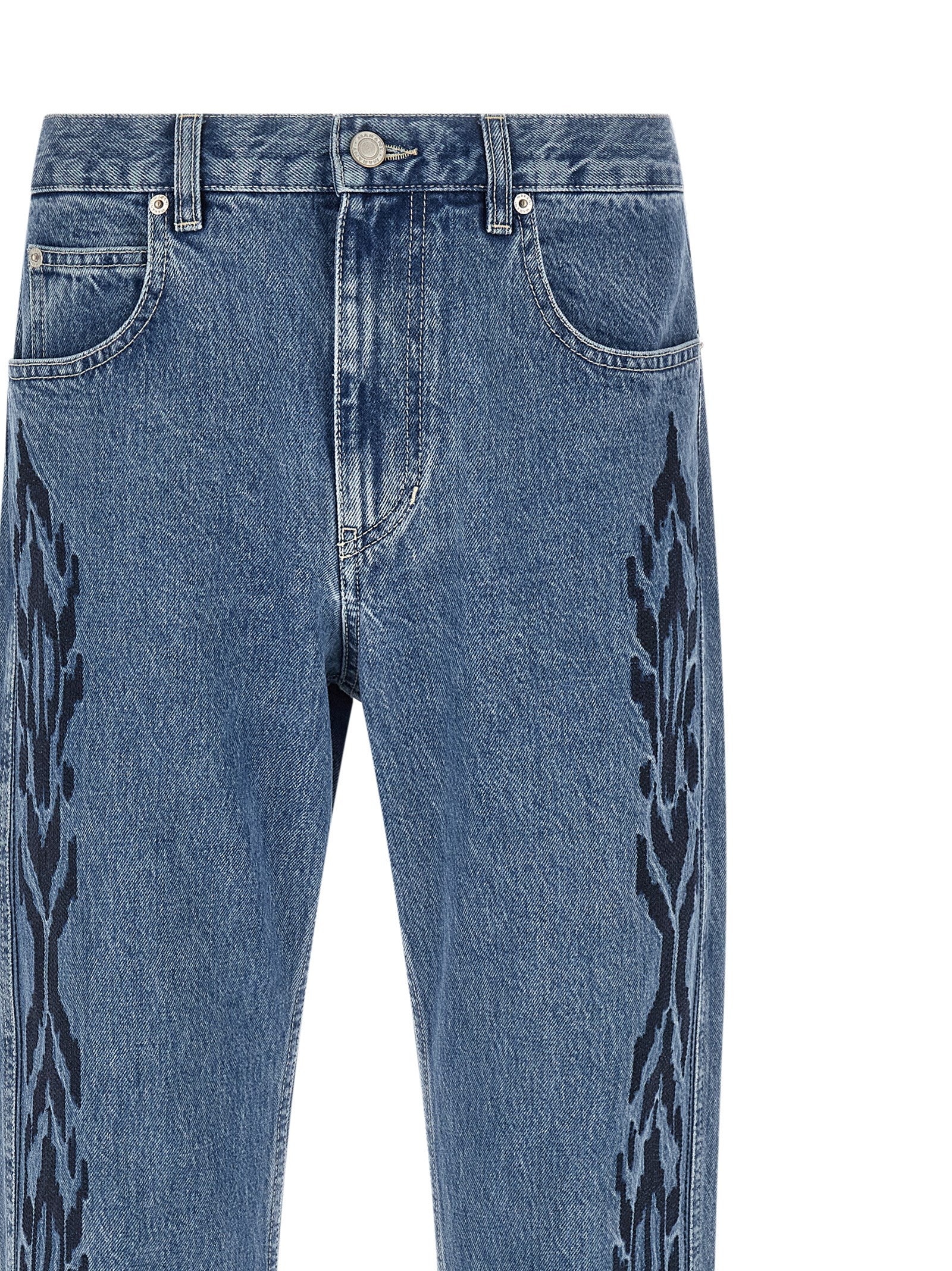 Blue Cotton Straight-Leg Jeans