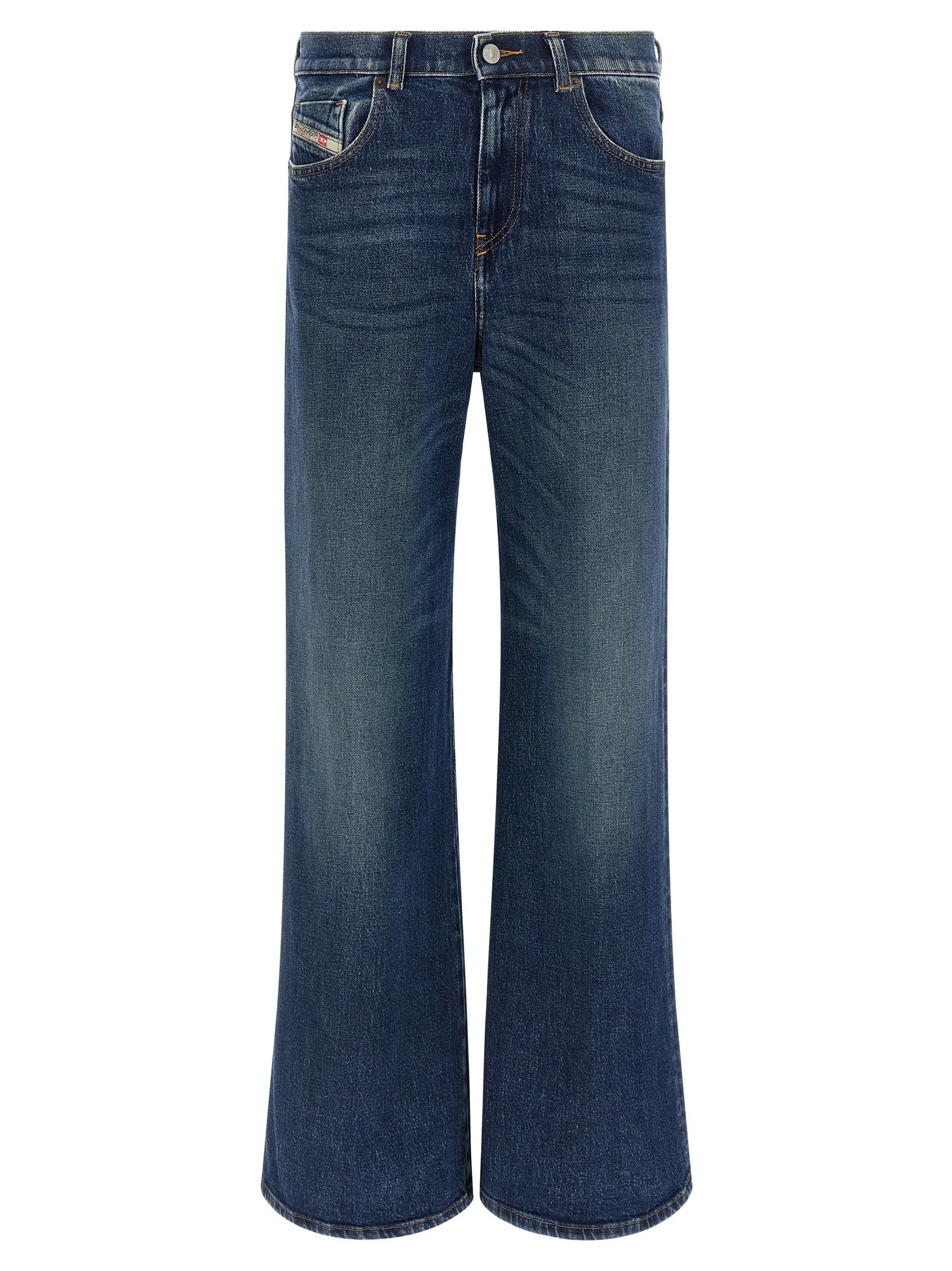 Blue Cotton Flared Jeans