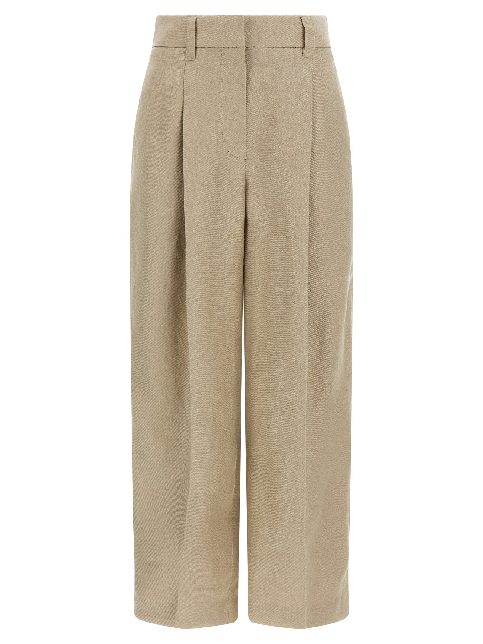Beige Linen Casual Pants
