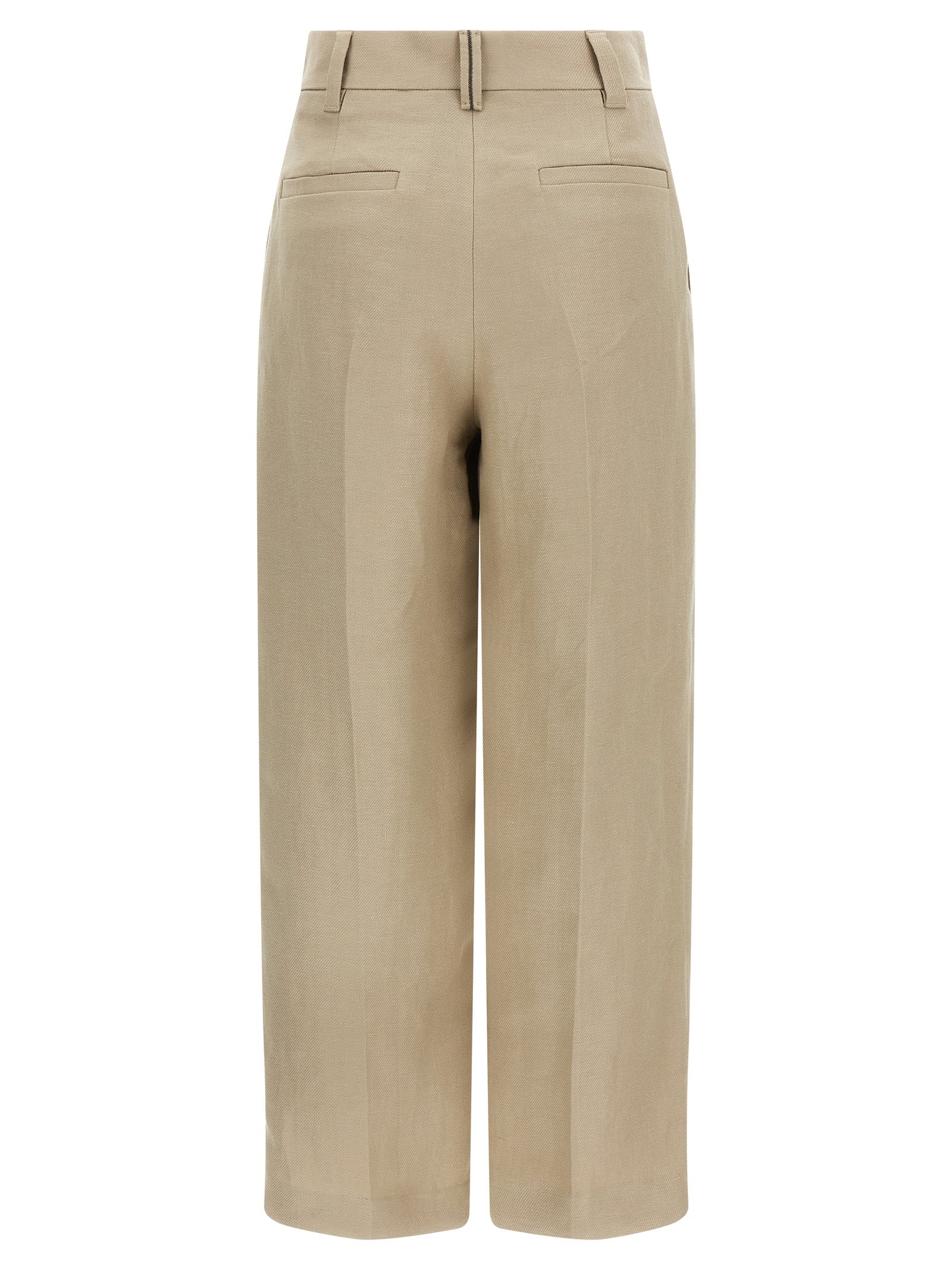Beige Linen Casual Pants