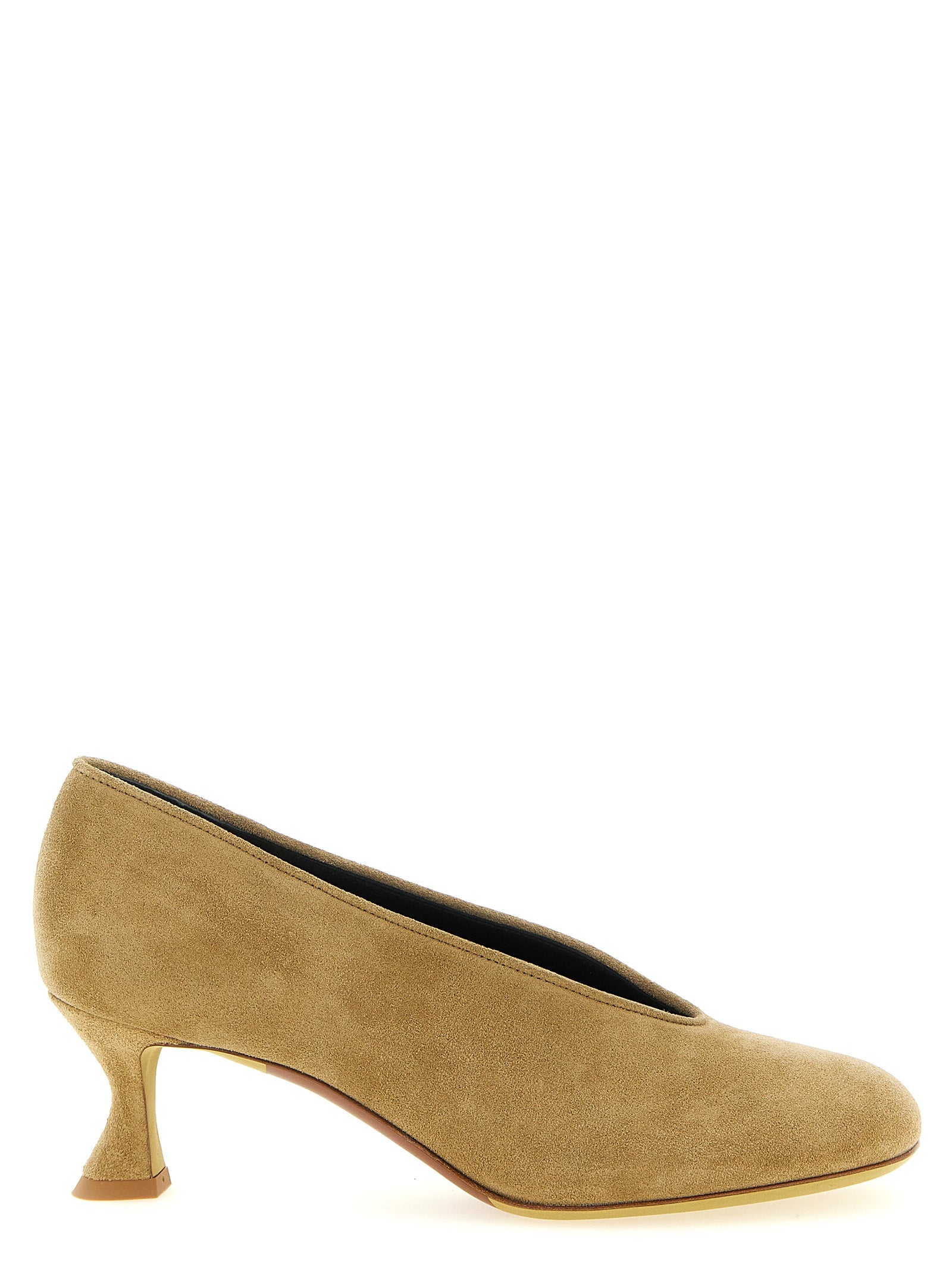 Beige Calfskin Mid Heel Pumps