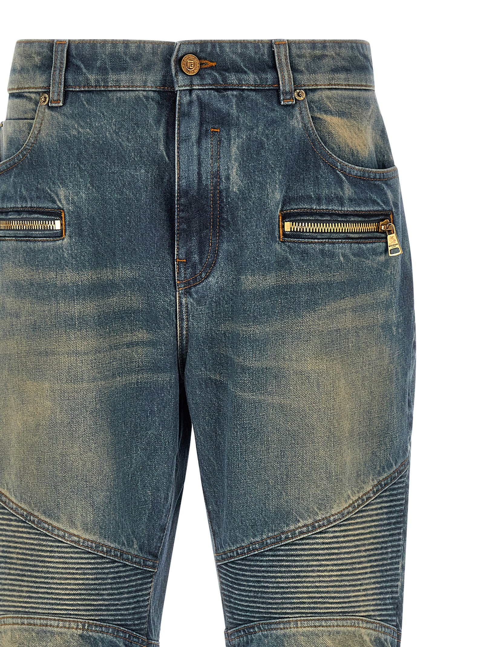 Blue Cotton Straight-Leg Jeans