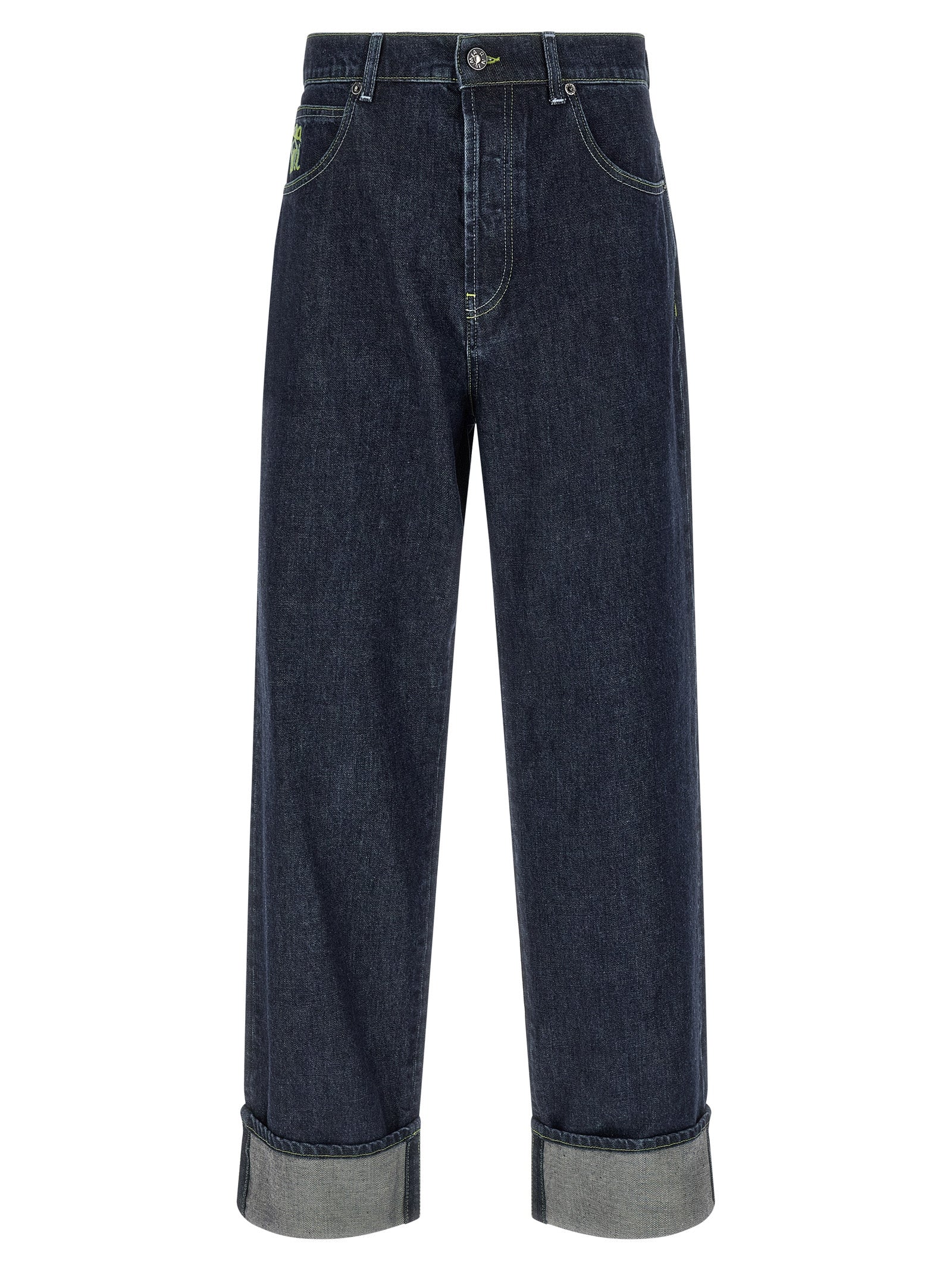 Blue Cotton Straight-Leg Jeans