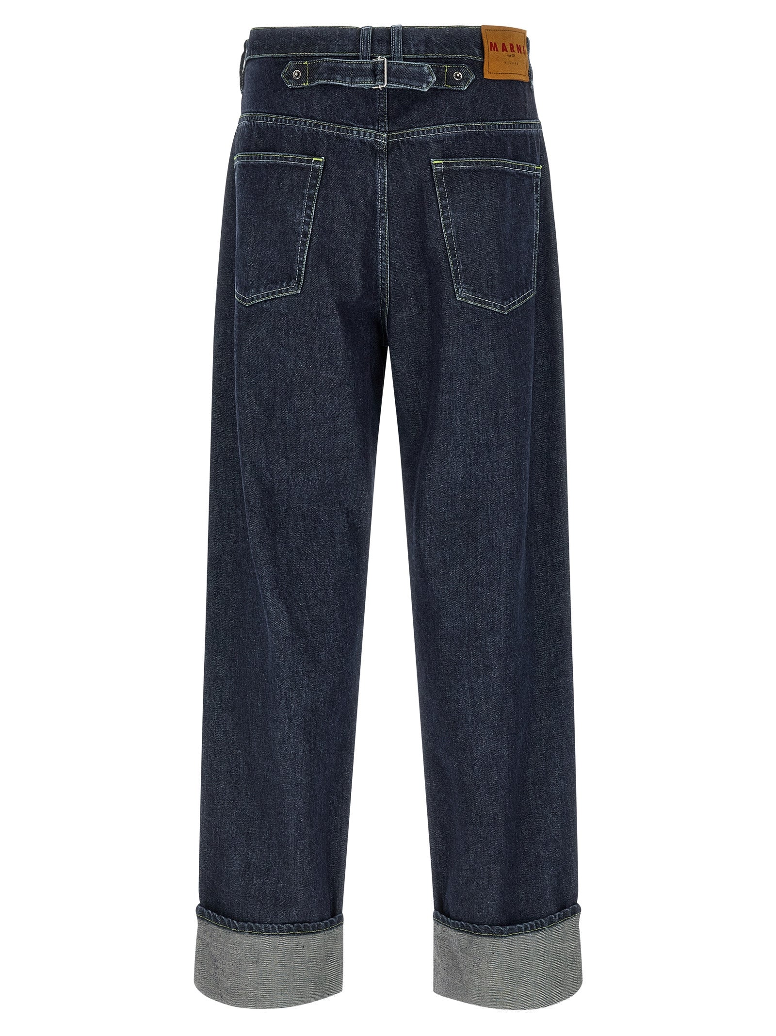 Blue Cotton Straight-Leg Jeans