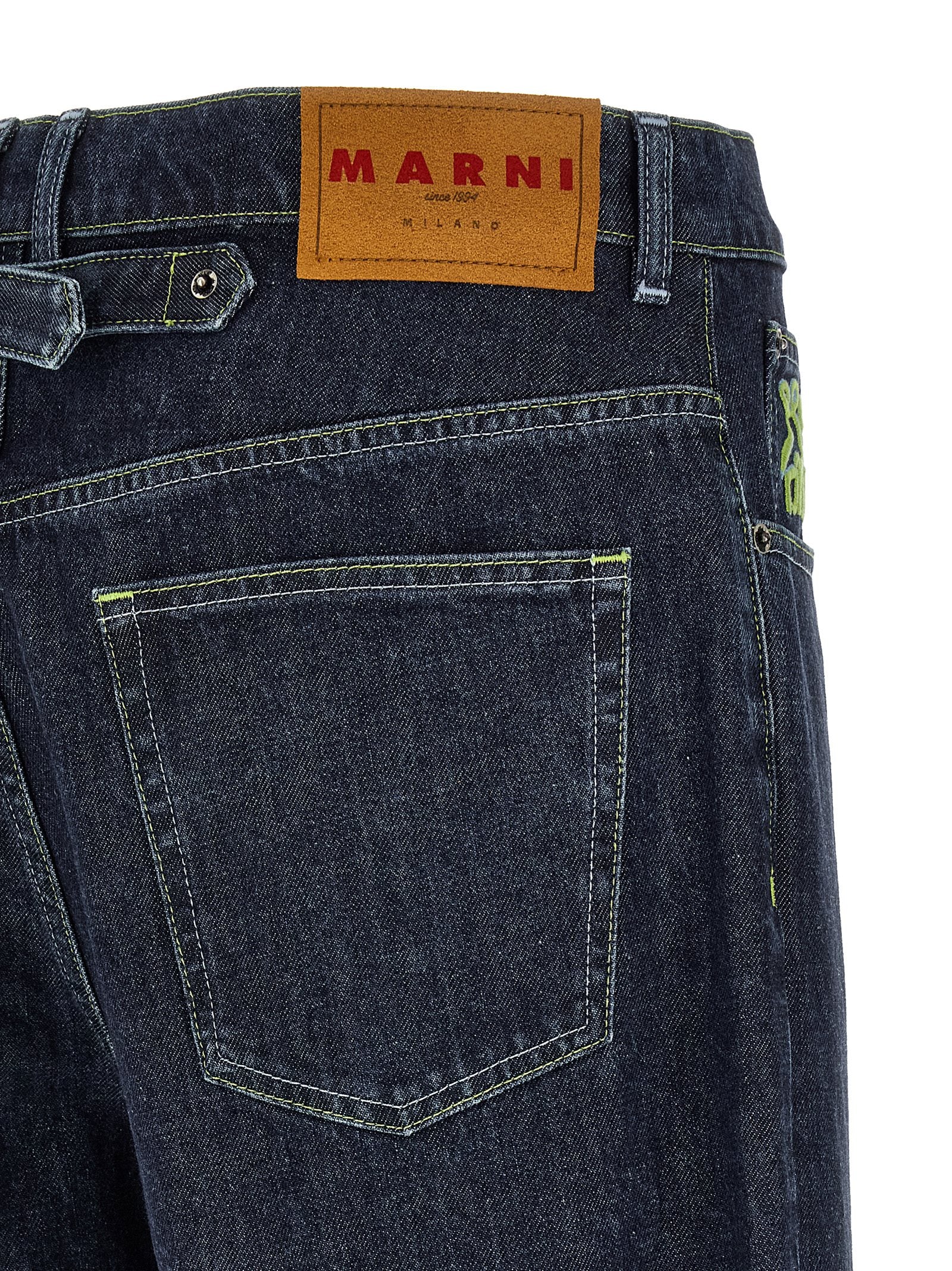 Blue Cotton Straight-Leg Jeans