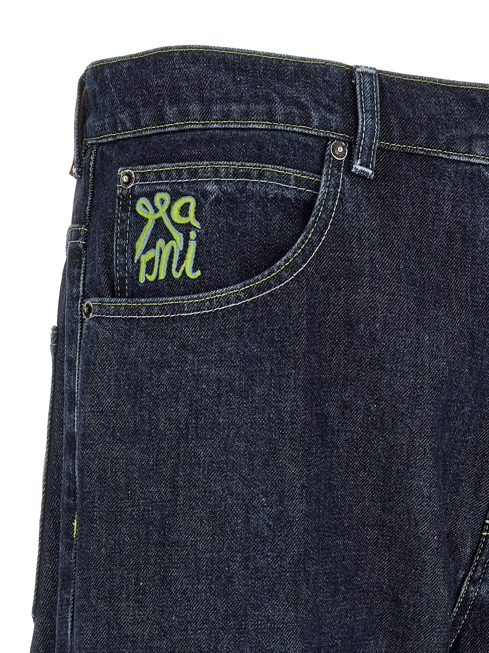 Blue Cotton Straight-Leg Jeans