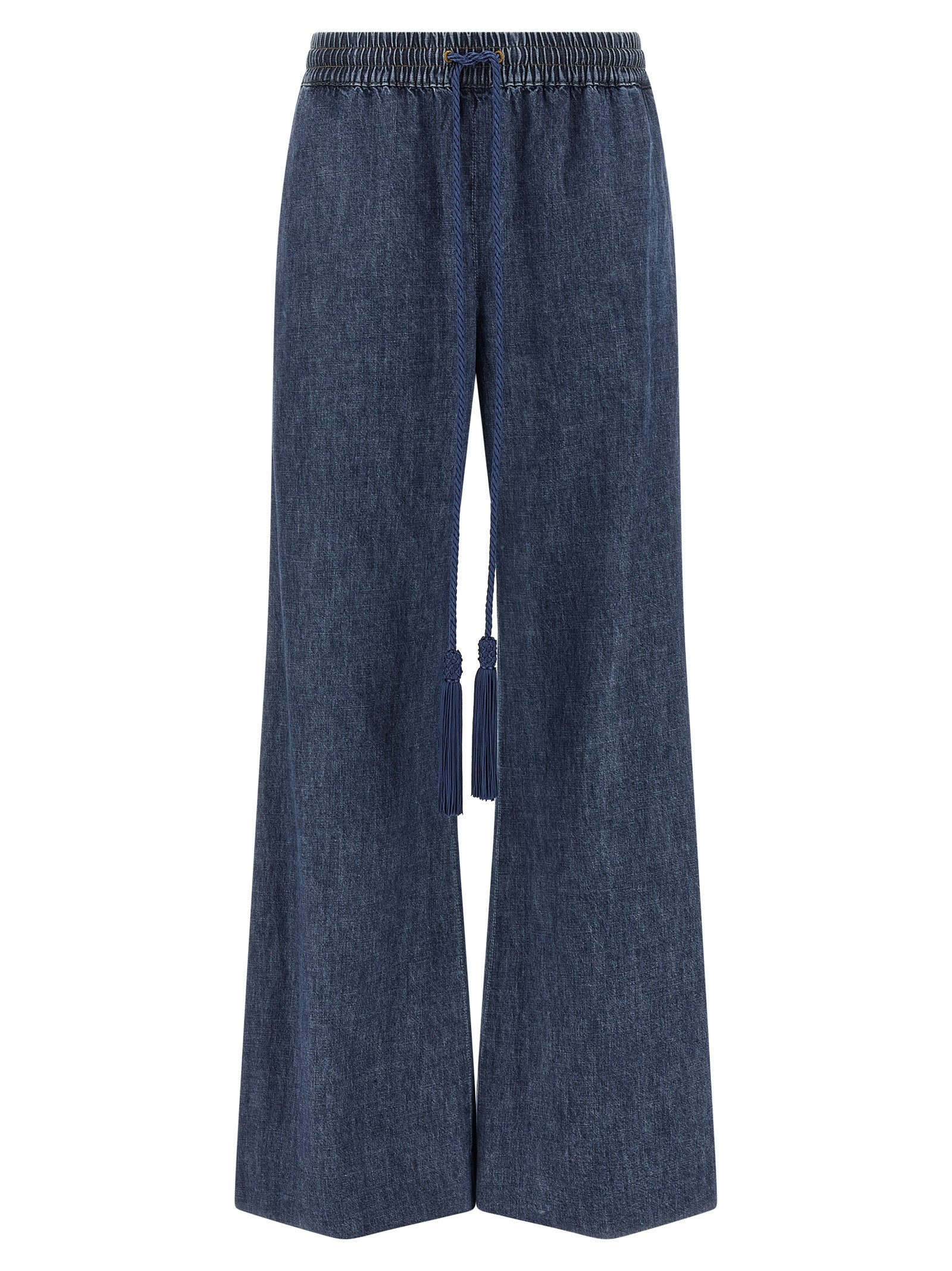 Blue Cotton Flared Jeans