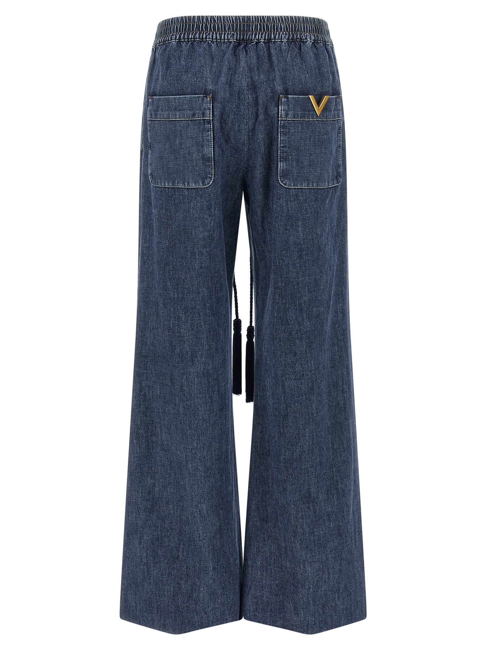 Blue Cotton Flared Jeans