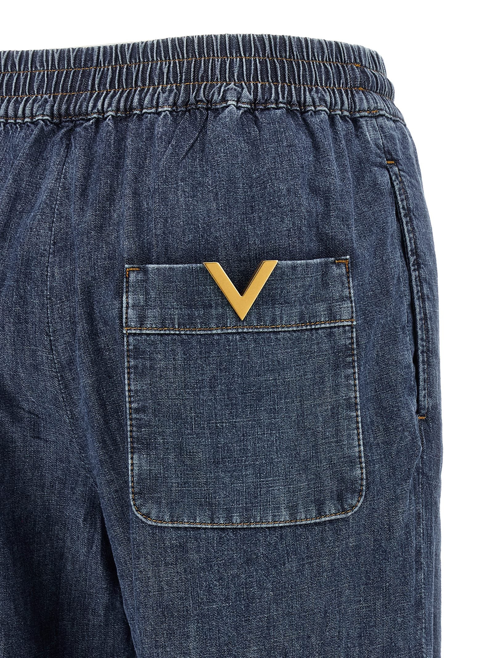 Blue Cotton Flared Jeans