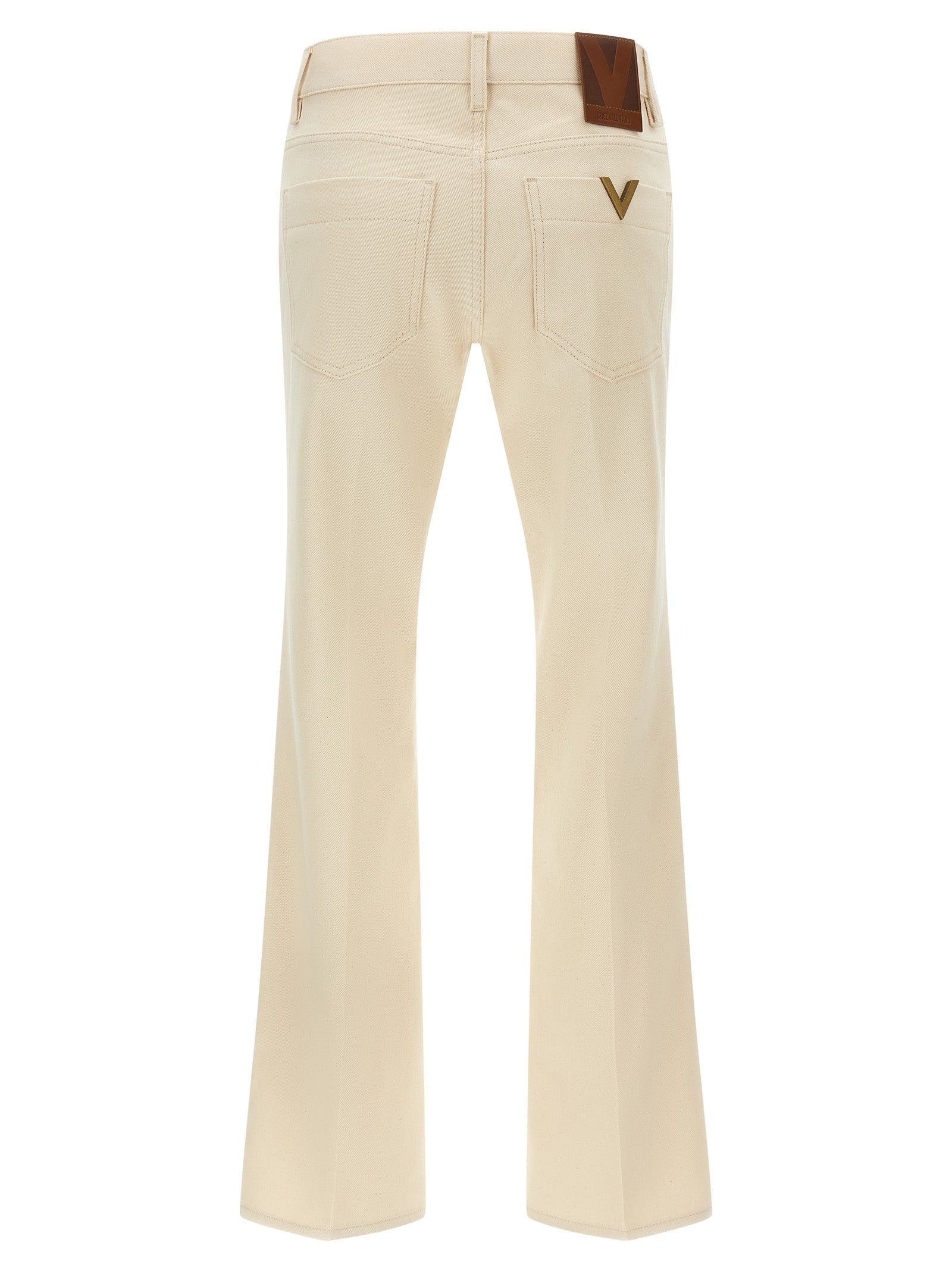 Beige Cotton Flared Jeans
