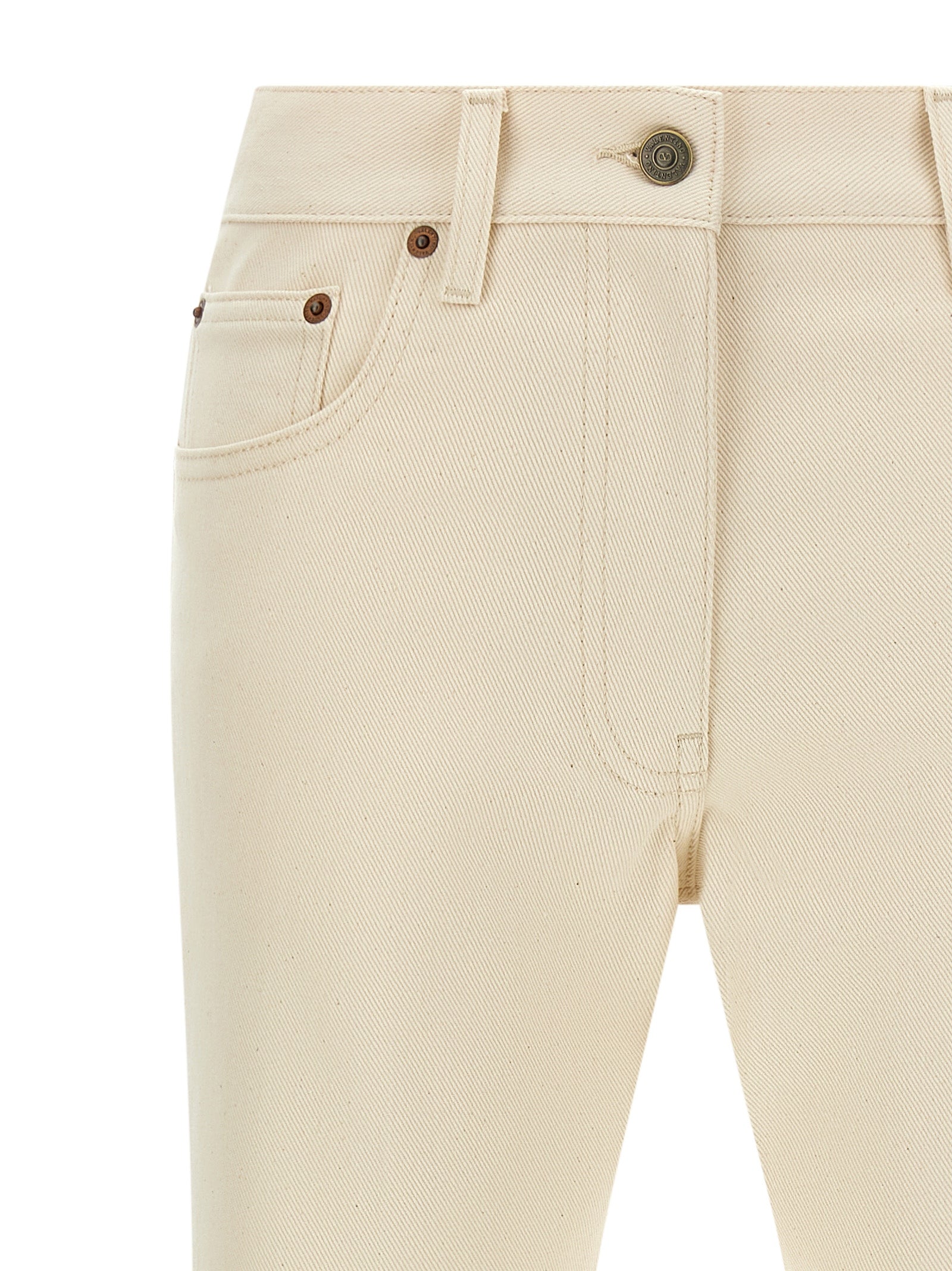 Beige Cotton Flared Jeans