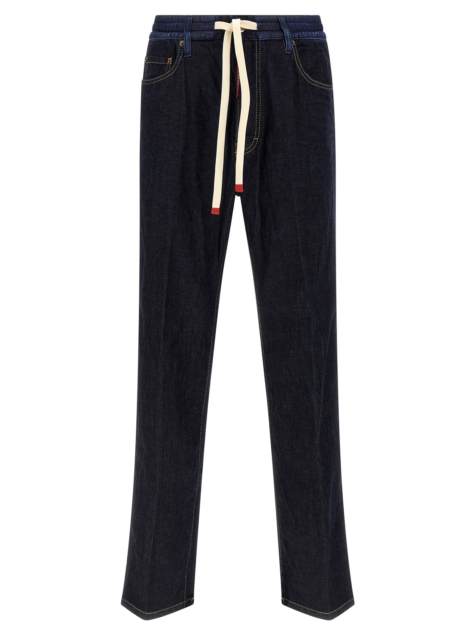 Blue Cotton Straight-Leg Jeans