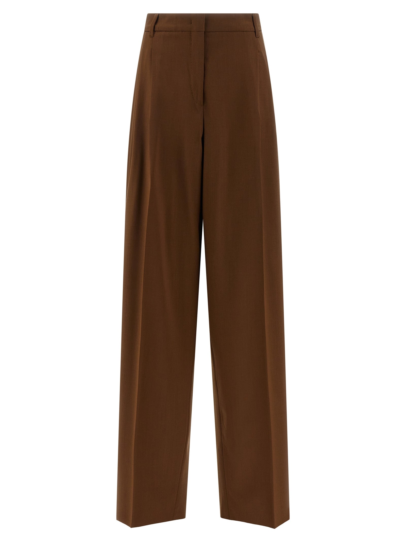 Brown Virgin Wool Casual Pants
