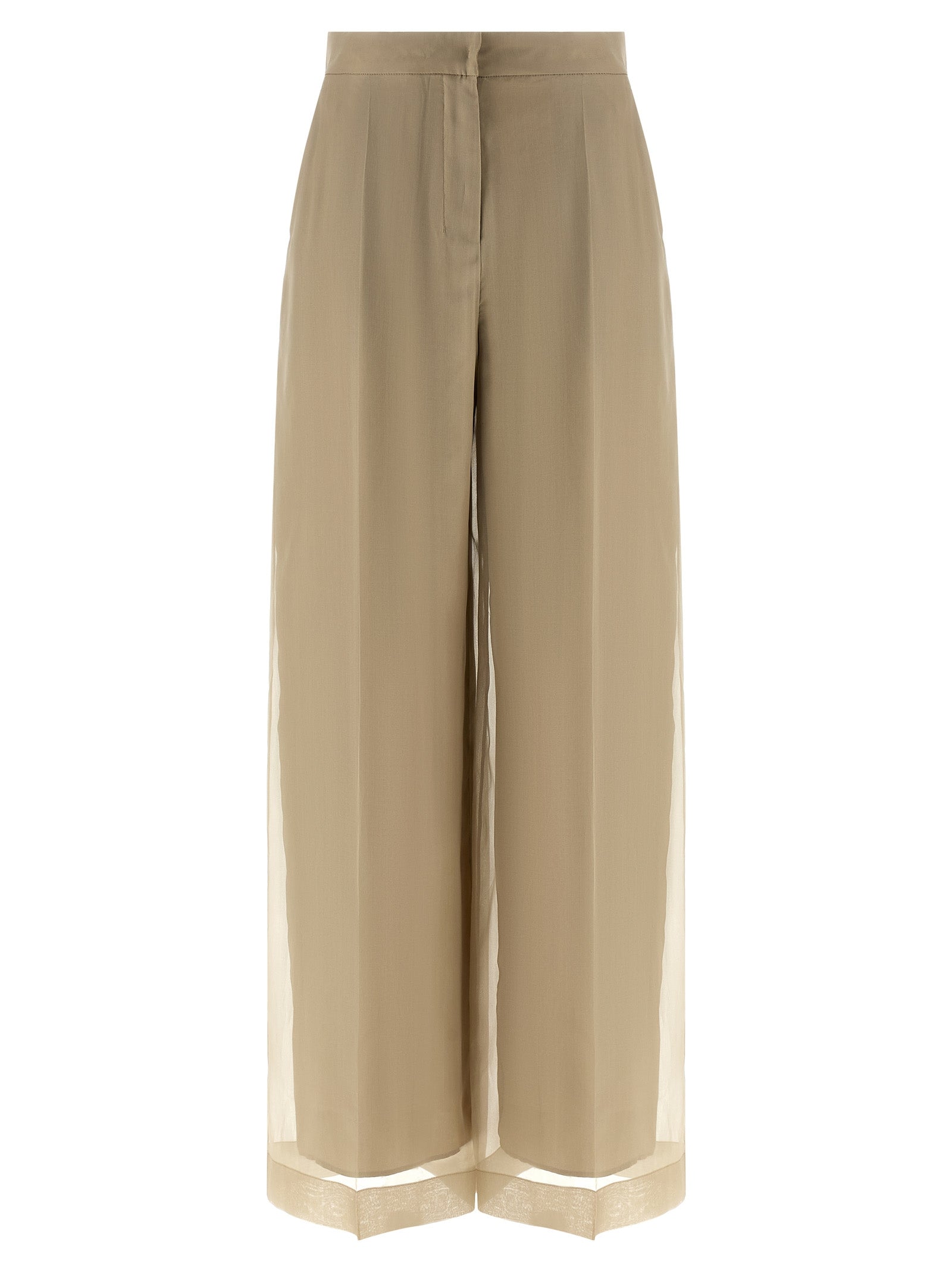Beige Silk Casual Pants