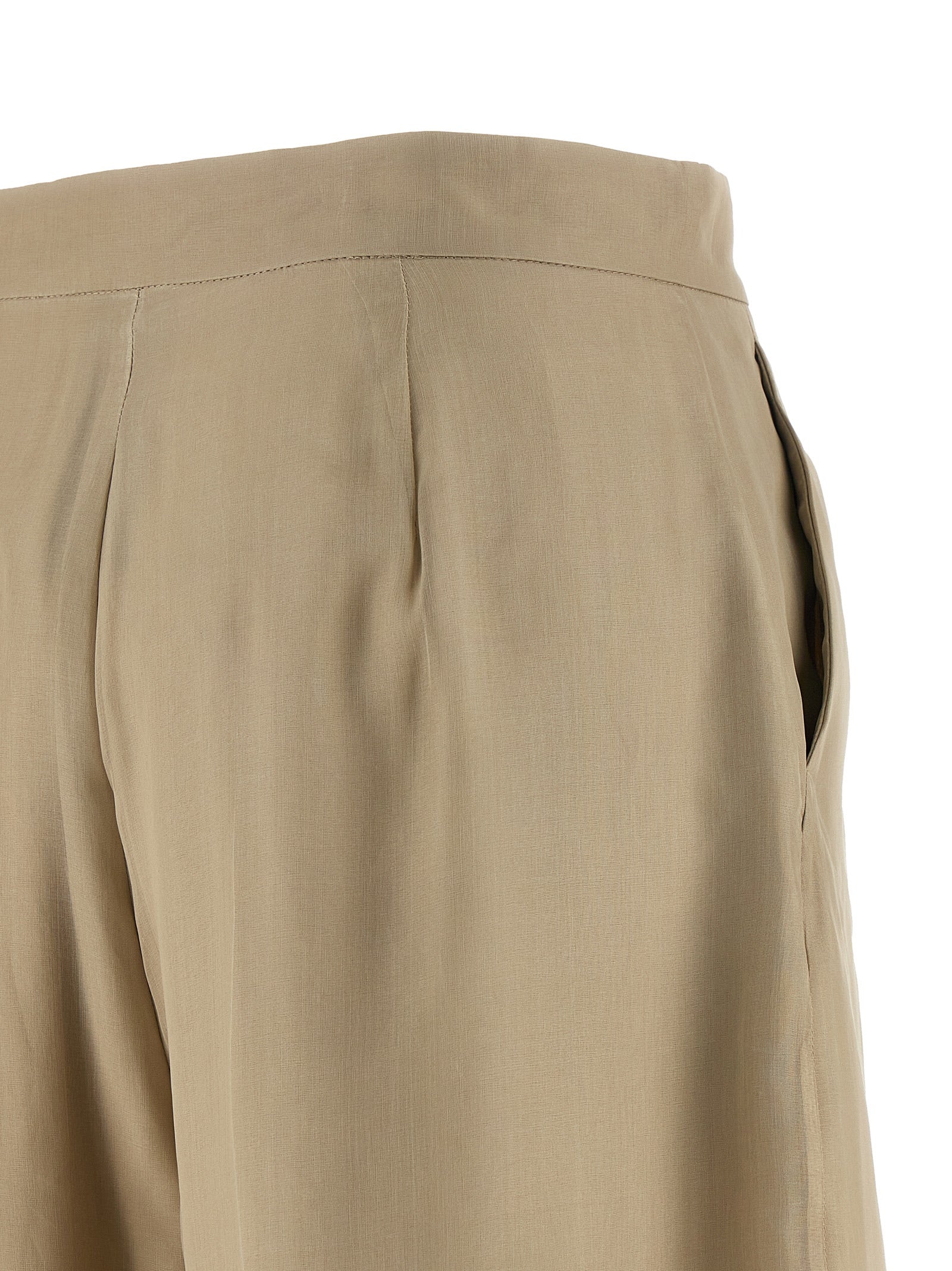 Beige Silk Casual Pants