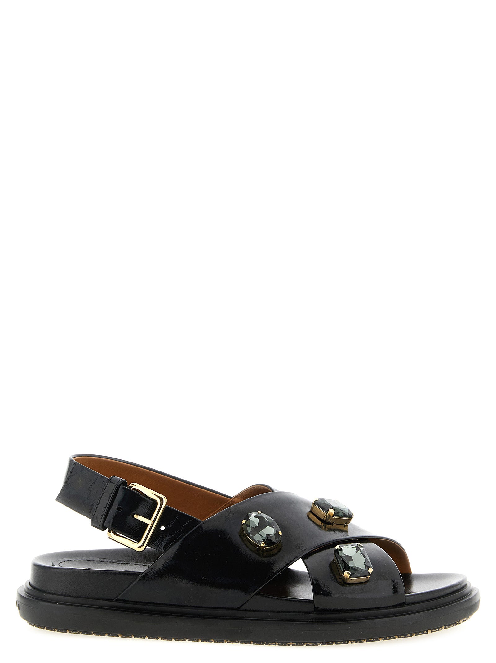 Black Lamb Leather Flat Sandals