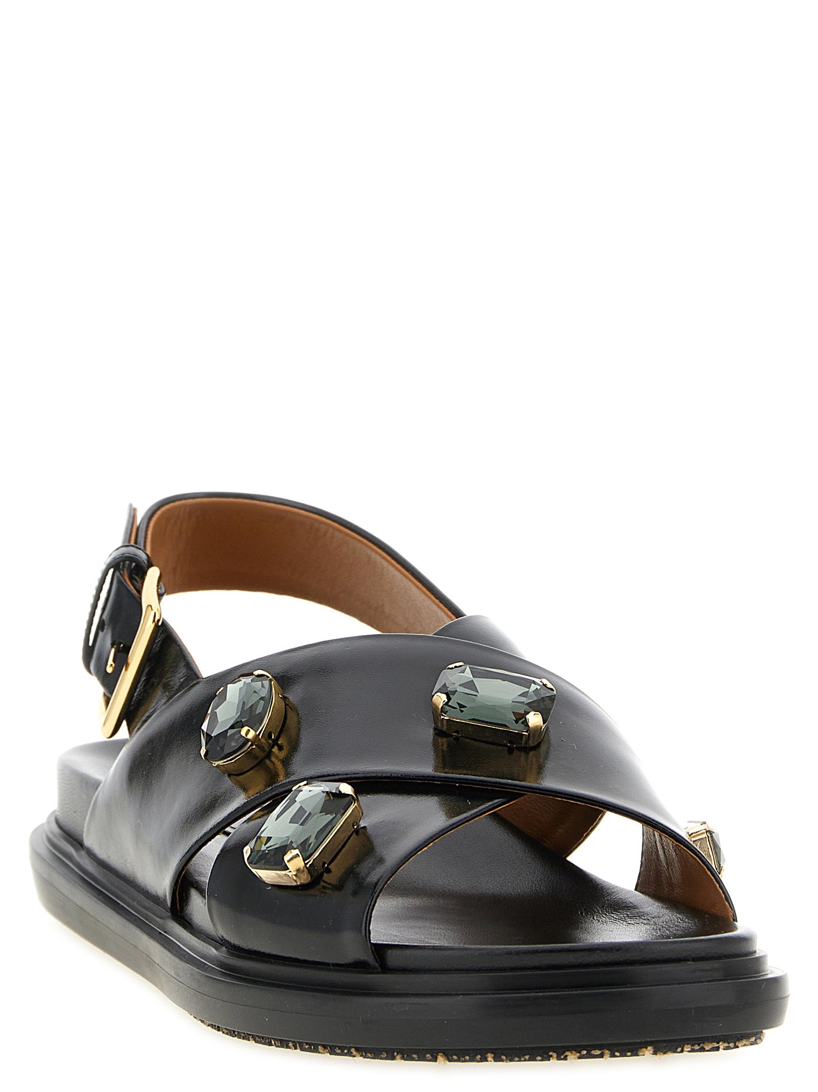 Black Lamb Leather Flat Sandals