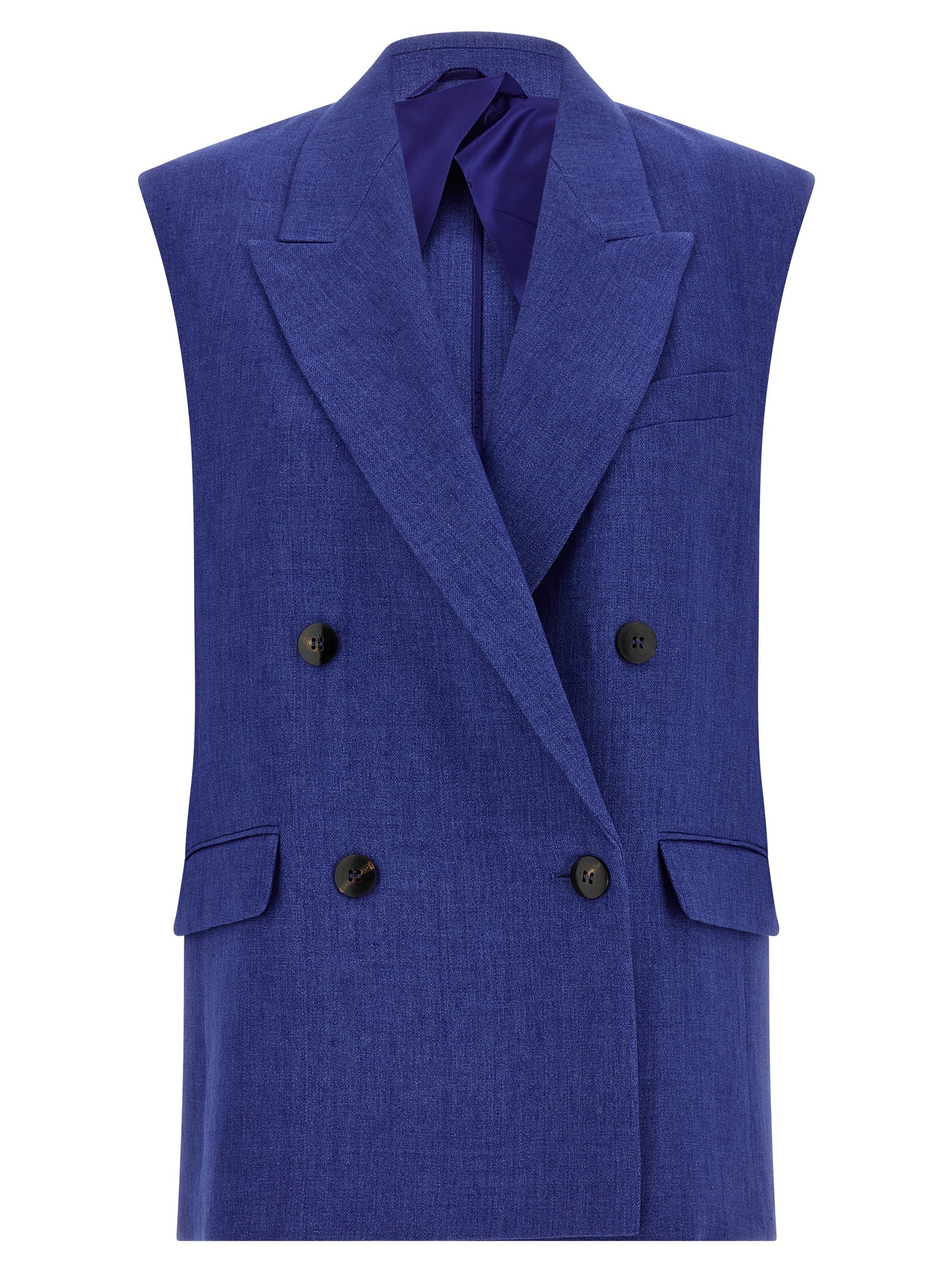 Blue Linen Sleeveless Jacket