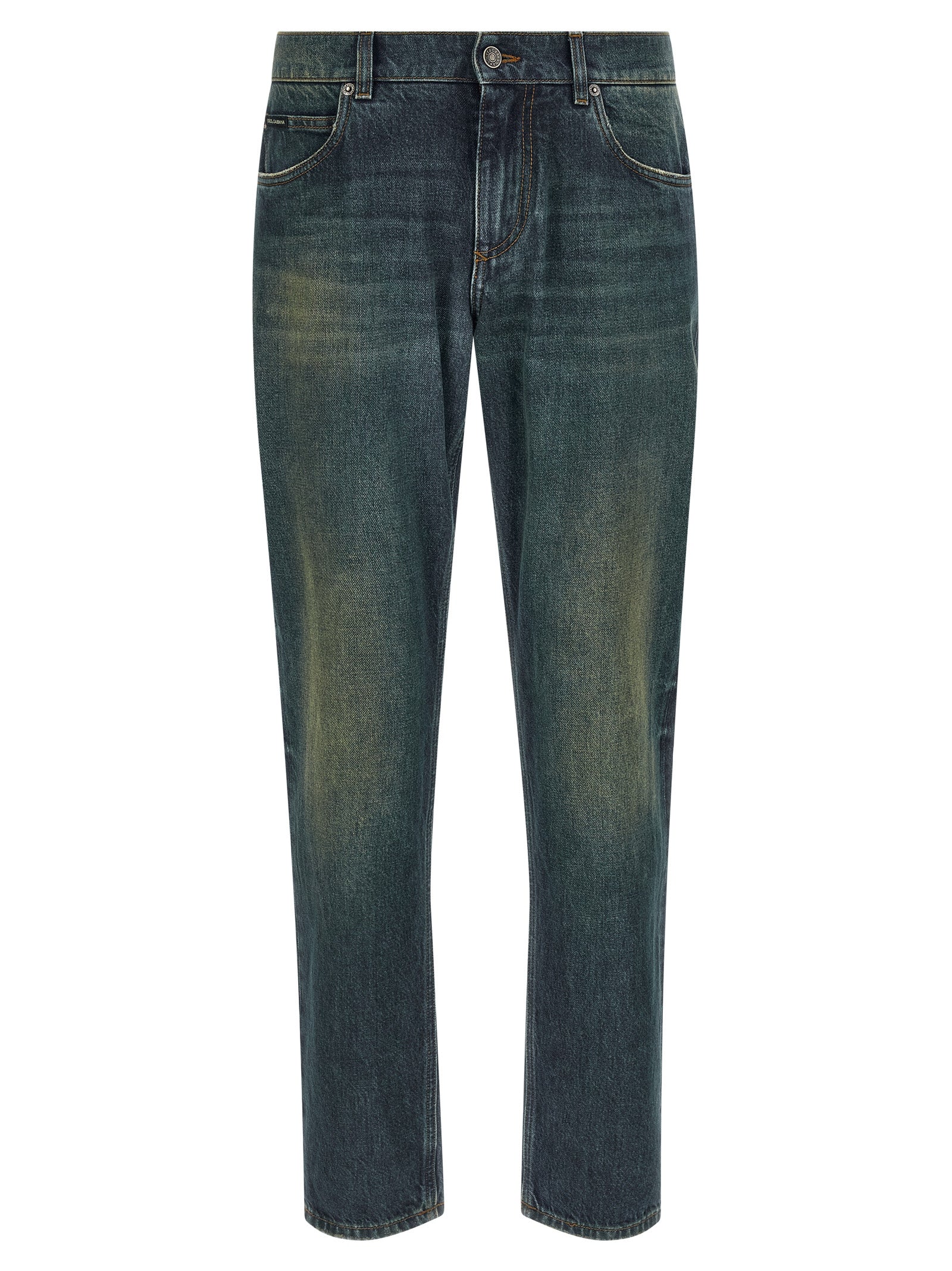 Blue Cotton Straight-Leg Jeans