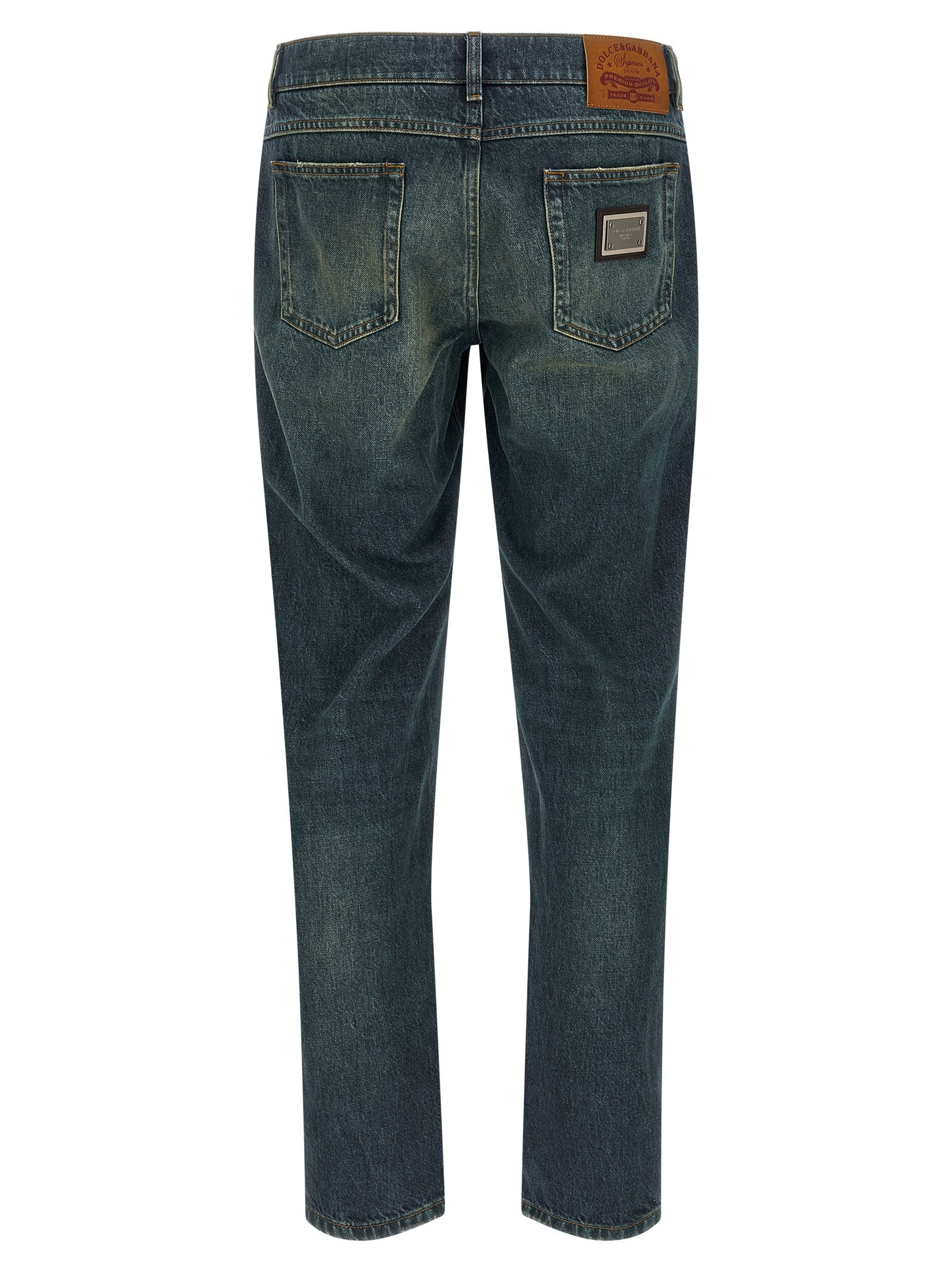 Blue Cotton Straight-Leg Jeans