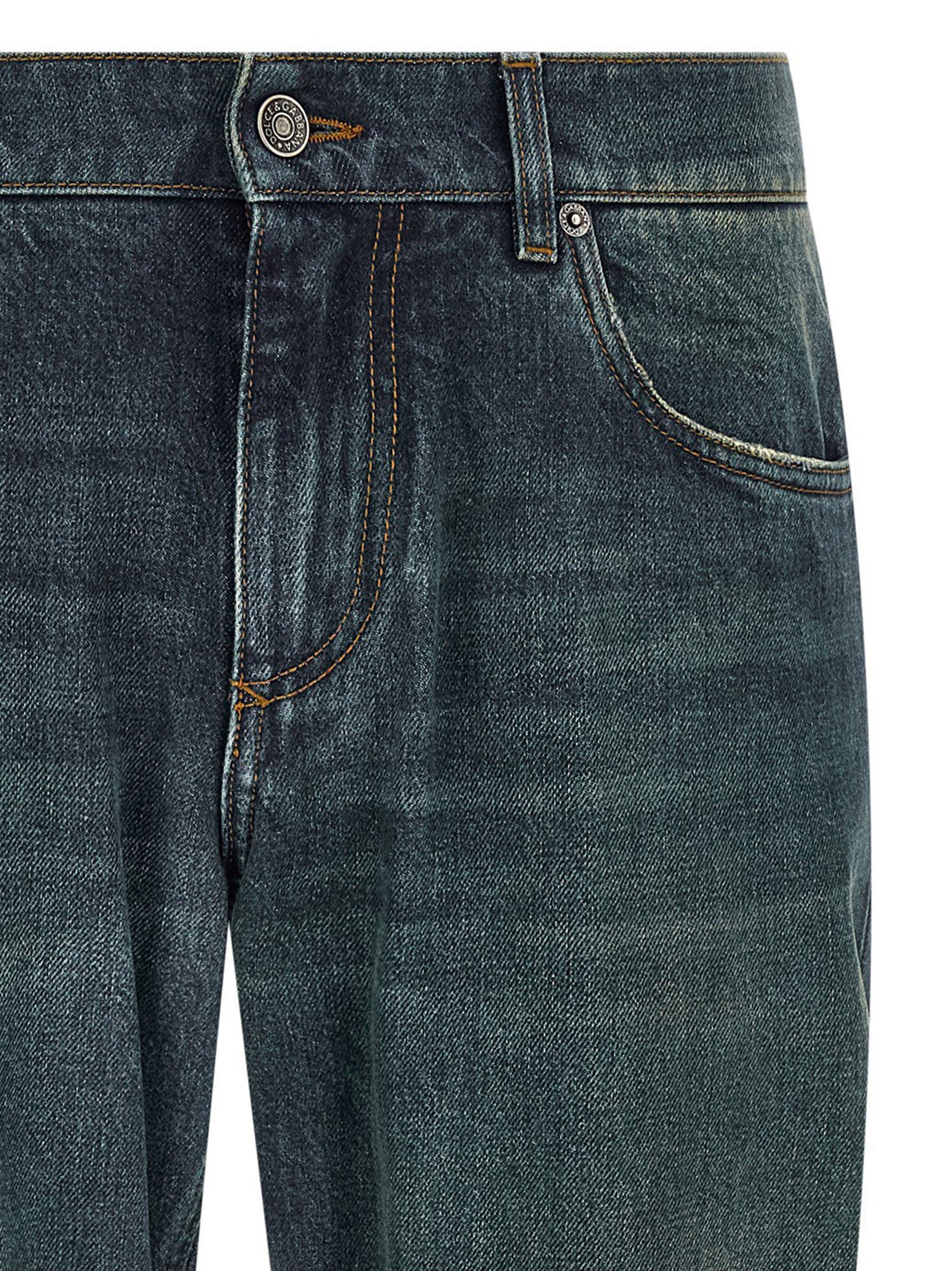 Blue Cotton Straight-Leg Jeans