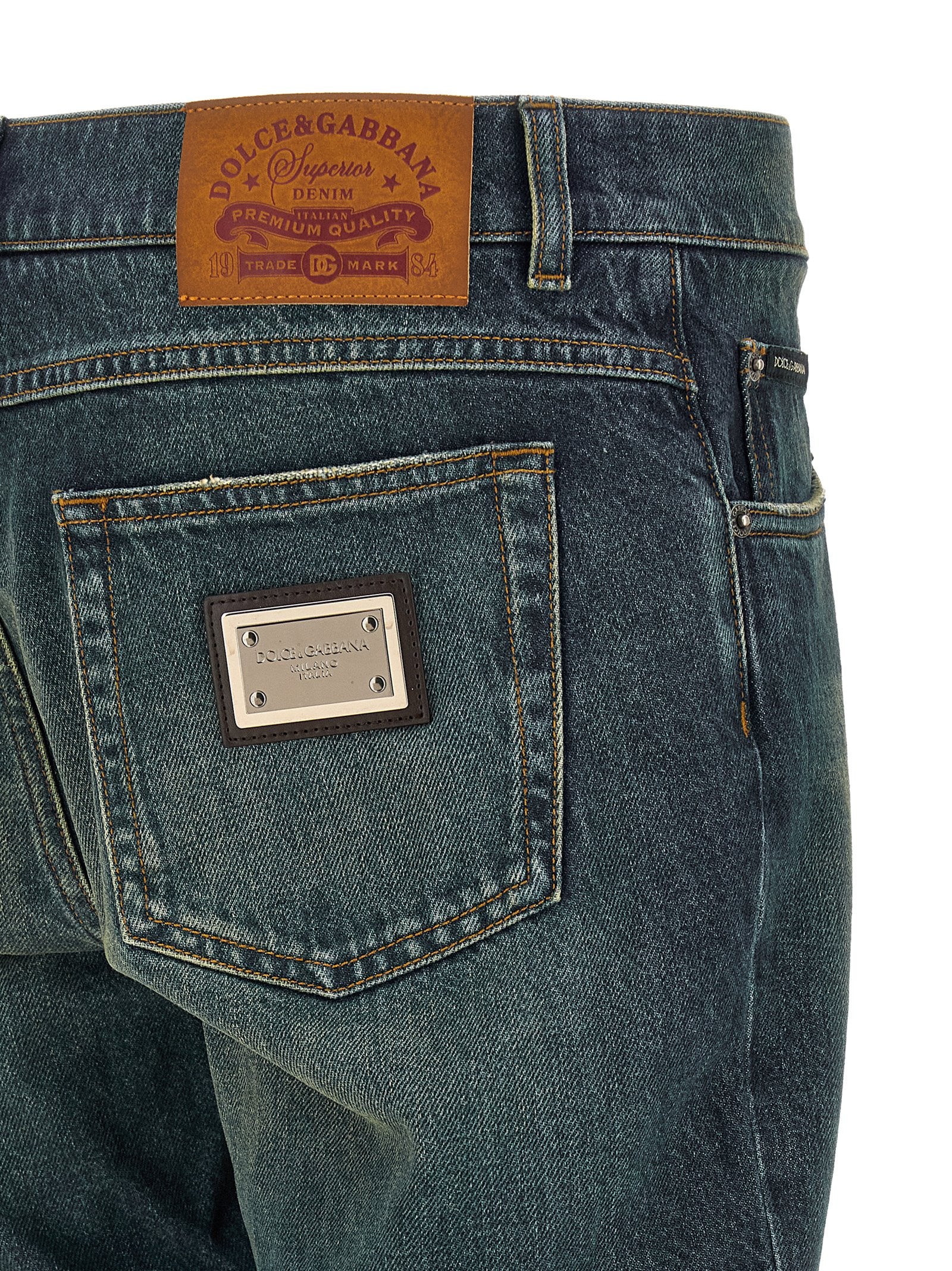 Blue Cotton Straight-Leg Jeans