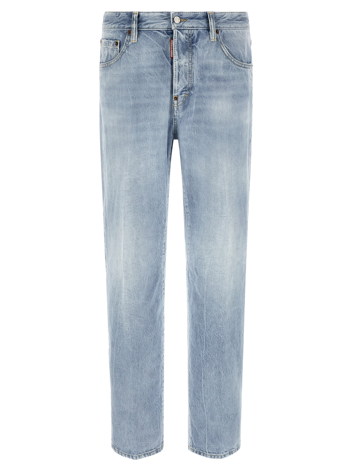 Blue Cotton Straight-Leg Jeans