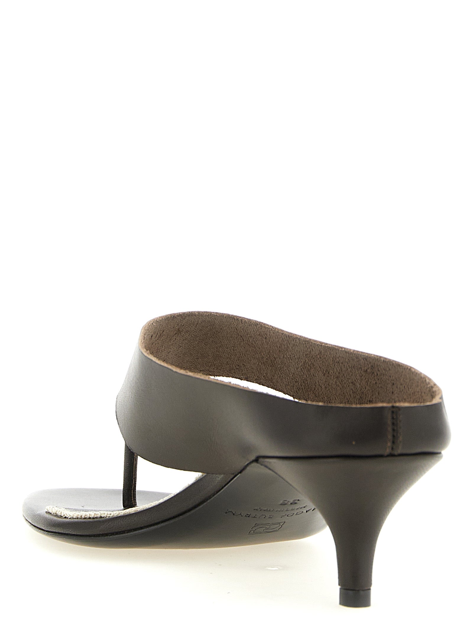 Brown Leather Stiletto Heel Sandals